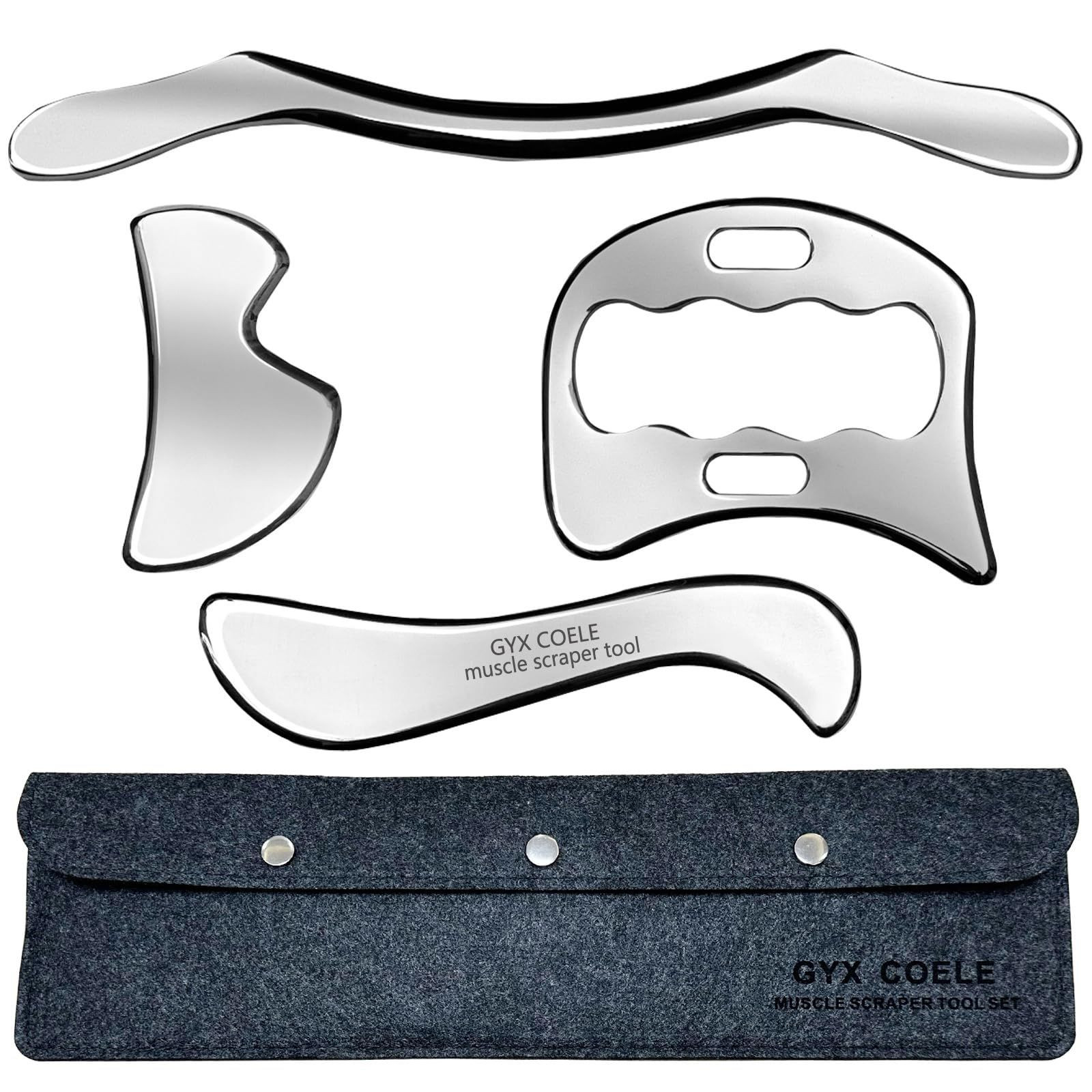 GYX COELE 4 in 1 Stainless Steel Gua Sha Muscle Scraper Silver/Dark Grey