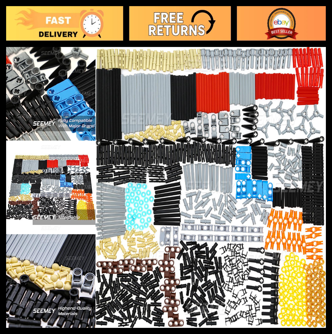 884 Pieces Axle Chain Link Connectors Brick Set - Compatible with Major Brands