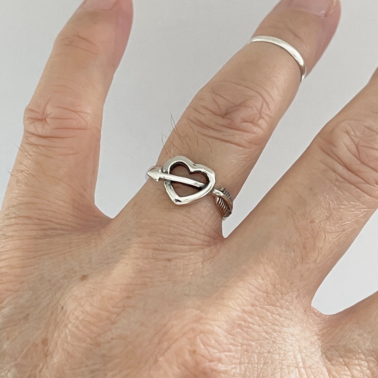 Sterling Silver Heart With Arrow Ring, Silver Rings, Heart Ring, Bow Ring