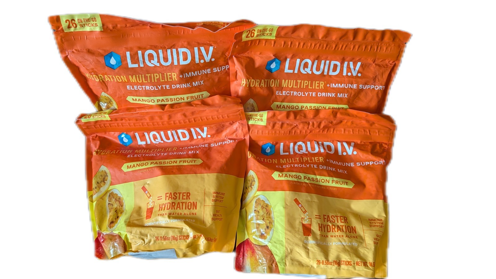 4 pk Liquid IV Hydration Multiplier Electrolyte Mango Passion Fruit 26 Ct each