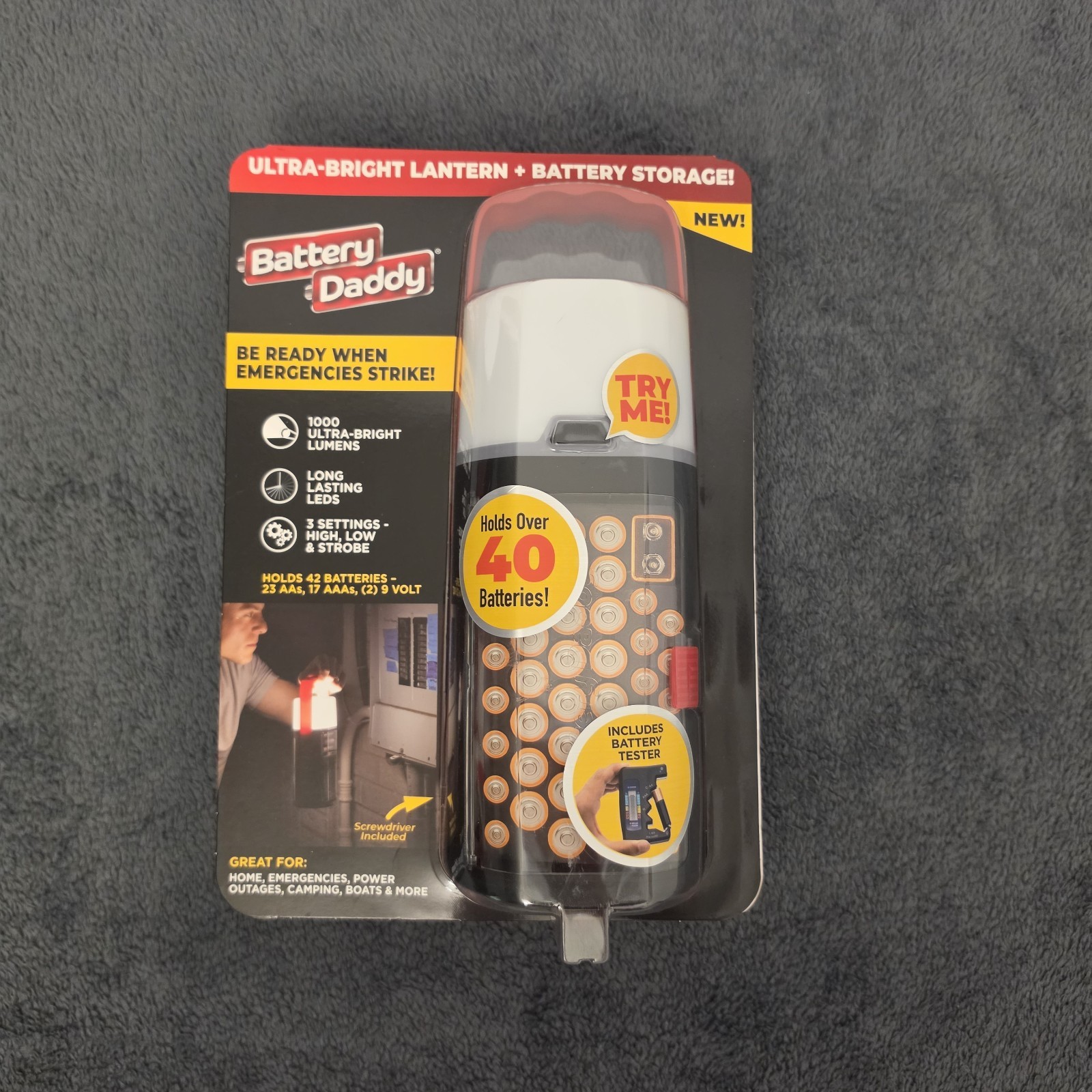 Battery Daddy LED Lantern with Battery Storage, Tester, 1000 Lumens