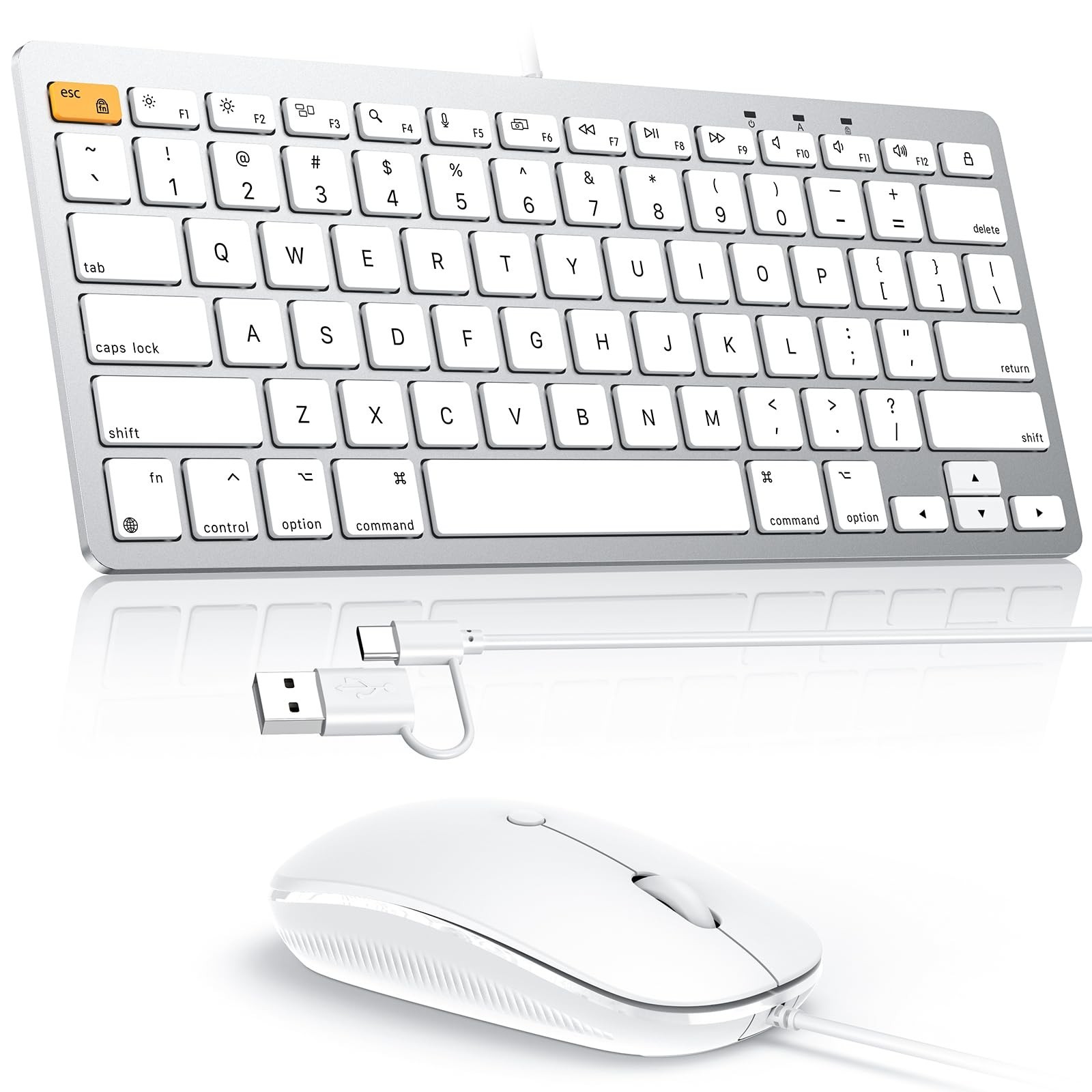OMOTON Wired Keyboard and Mouse Compatible with Mac, Keyboard with Dual Inter...