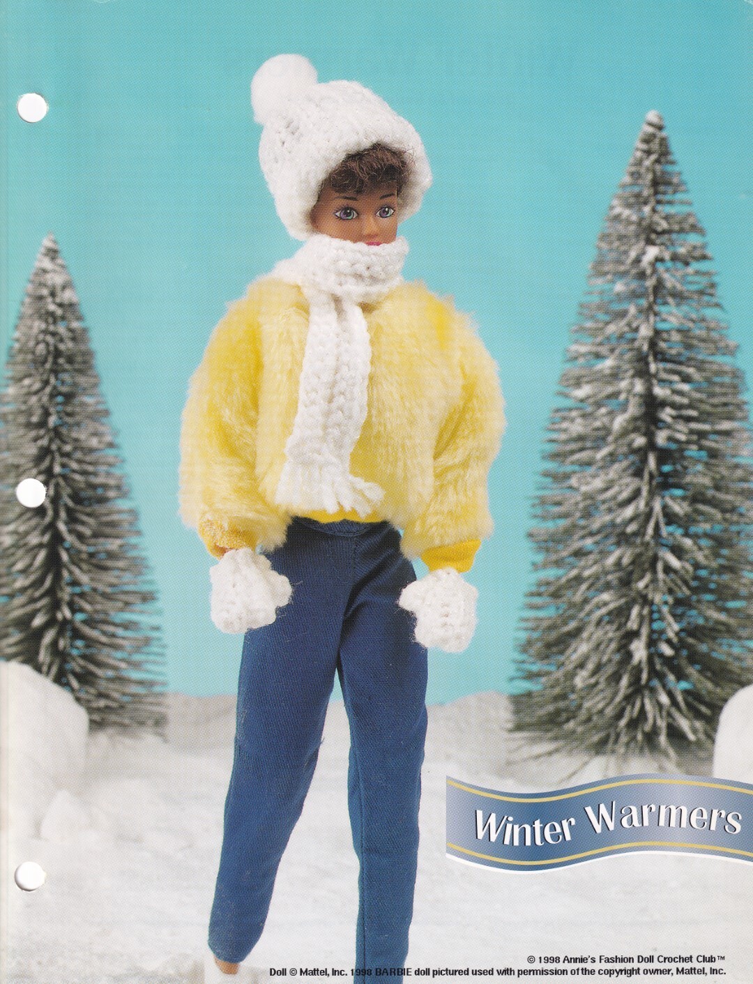 Fashion Doll Crochet Pattern WINTER WARMERS Accessories Hat Mittens Scarf