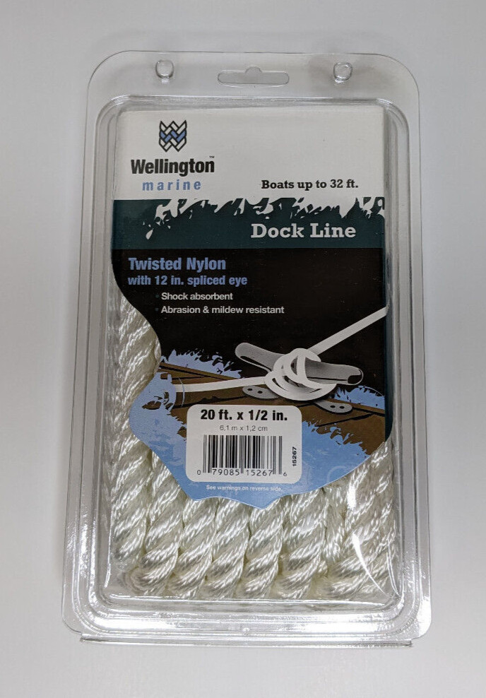 Wellington Marine 15267 1/2" X 20' Twisted Nylon Dock Line With 12" Spliced Eye