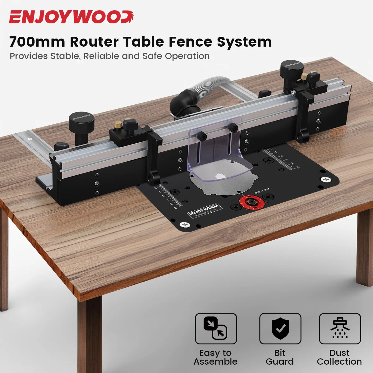 700mm Woodworking Router Table Fence Profile Fence with T-track Sliding Brackets