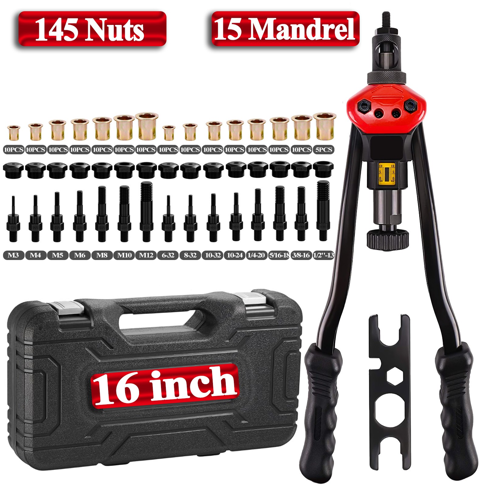 Rivet Gun Kit Rivnut Thread Setting Tool Nut Setter NutSert Metric SAE Riveting