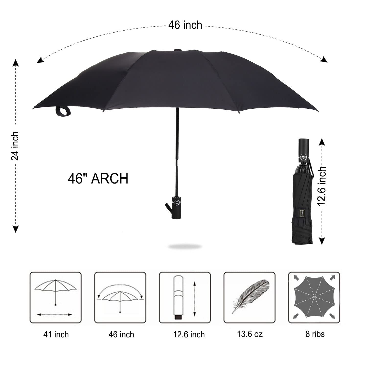 Compact Reverse Folding Umbrella Auto Windproof Travel Umbrella