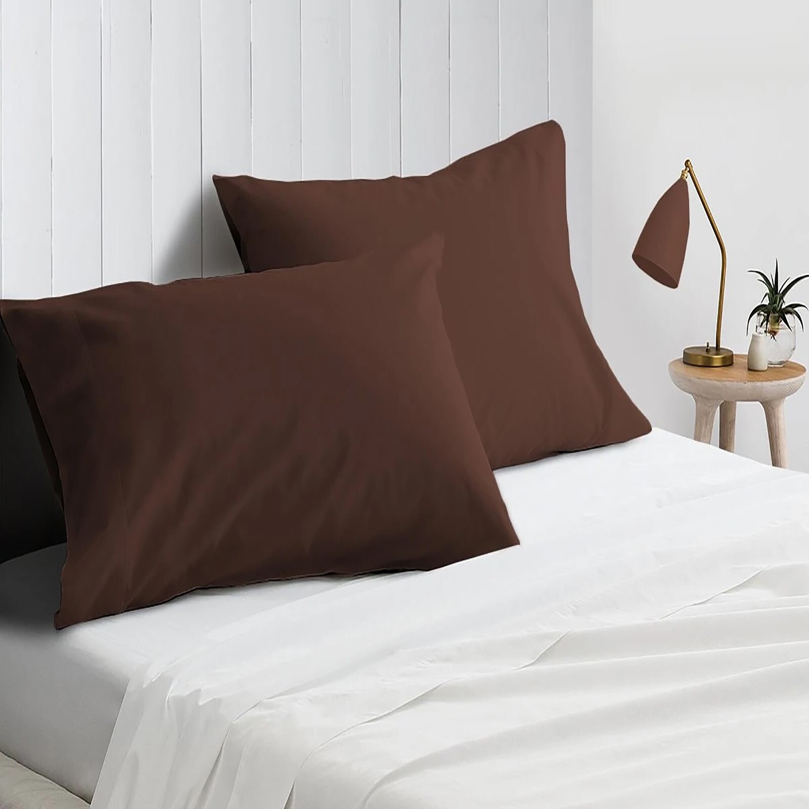 4 PCs Pillow Case Set 1000 TC 100% Cotton Chocolate Solid Queen Size