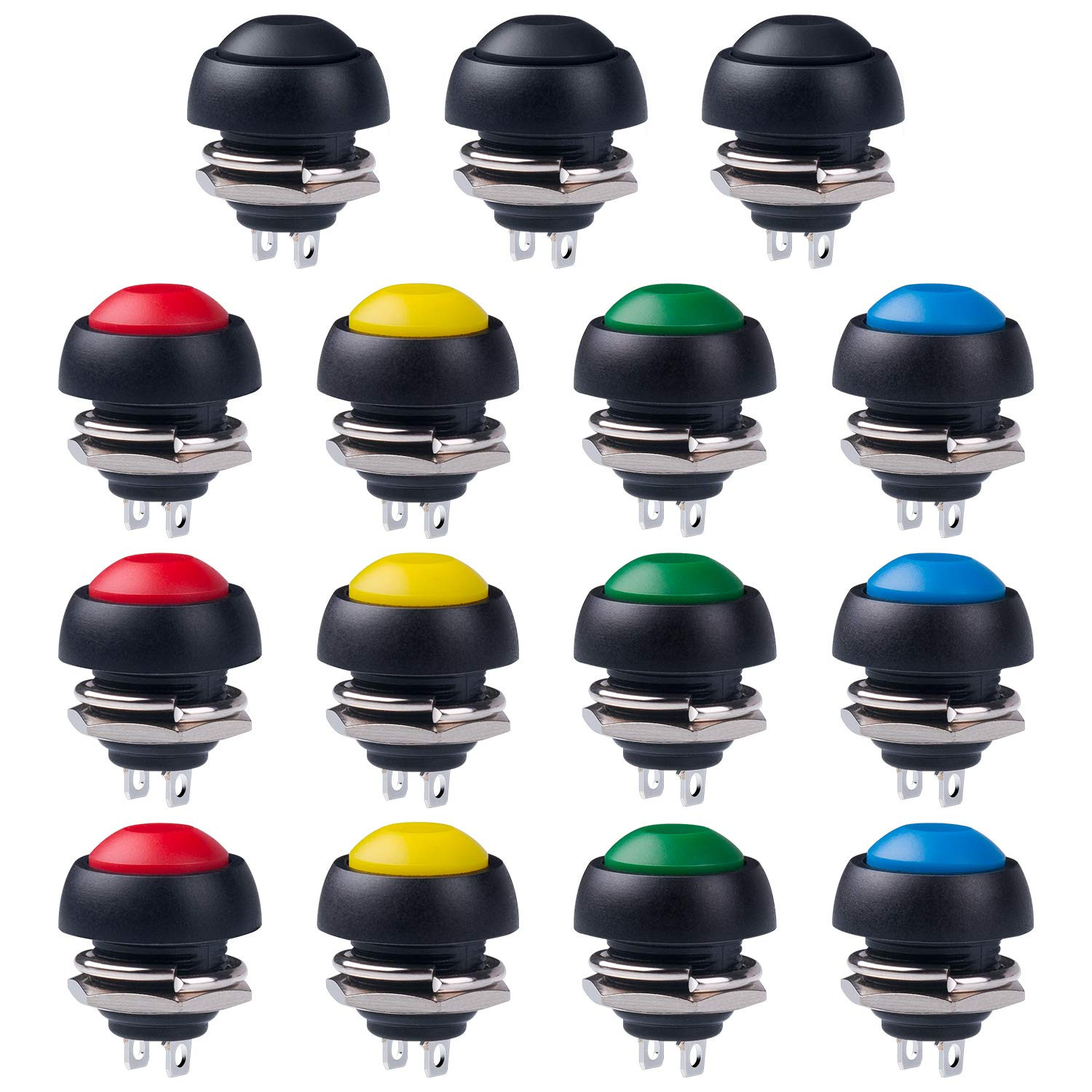 12MM Waterproof Momentary Push Button Switch 15PCS ON- off Switch (5 Colors)