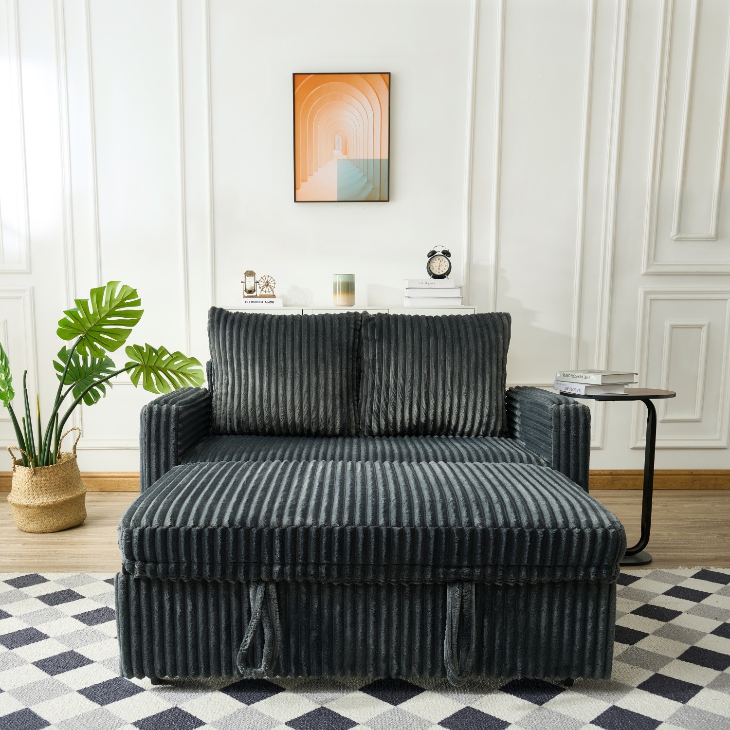 Convertible Sleeper Sofa Bed Corduroy Loveseat Sofa with Pull Out Bed & USB Port