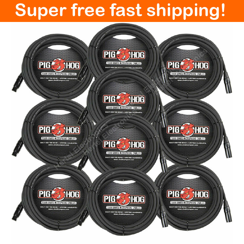 10 Pack Pig Hog PHM25 XLR High Performance 8mm Microphone Cable, 25 Ft - New