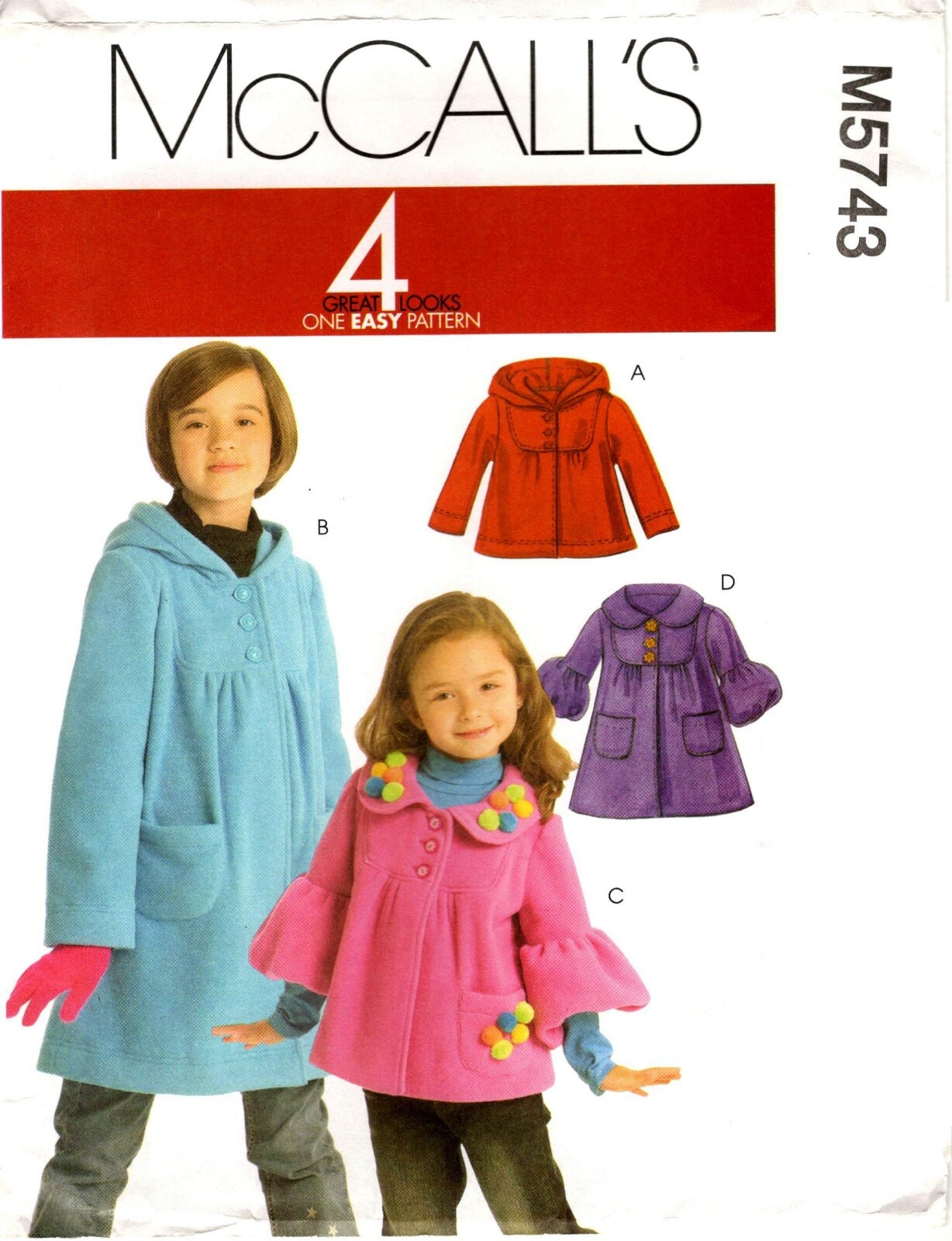 McCall's M5743 Jackets Coats Unlined Girls Sewing Pattern Uncut