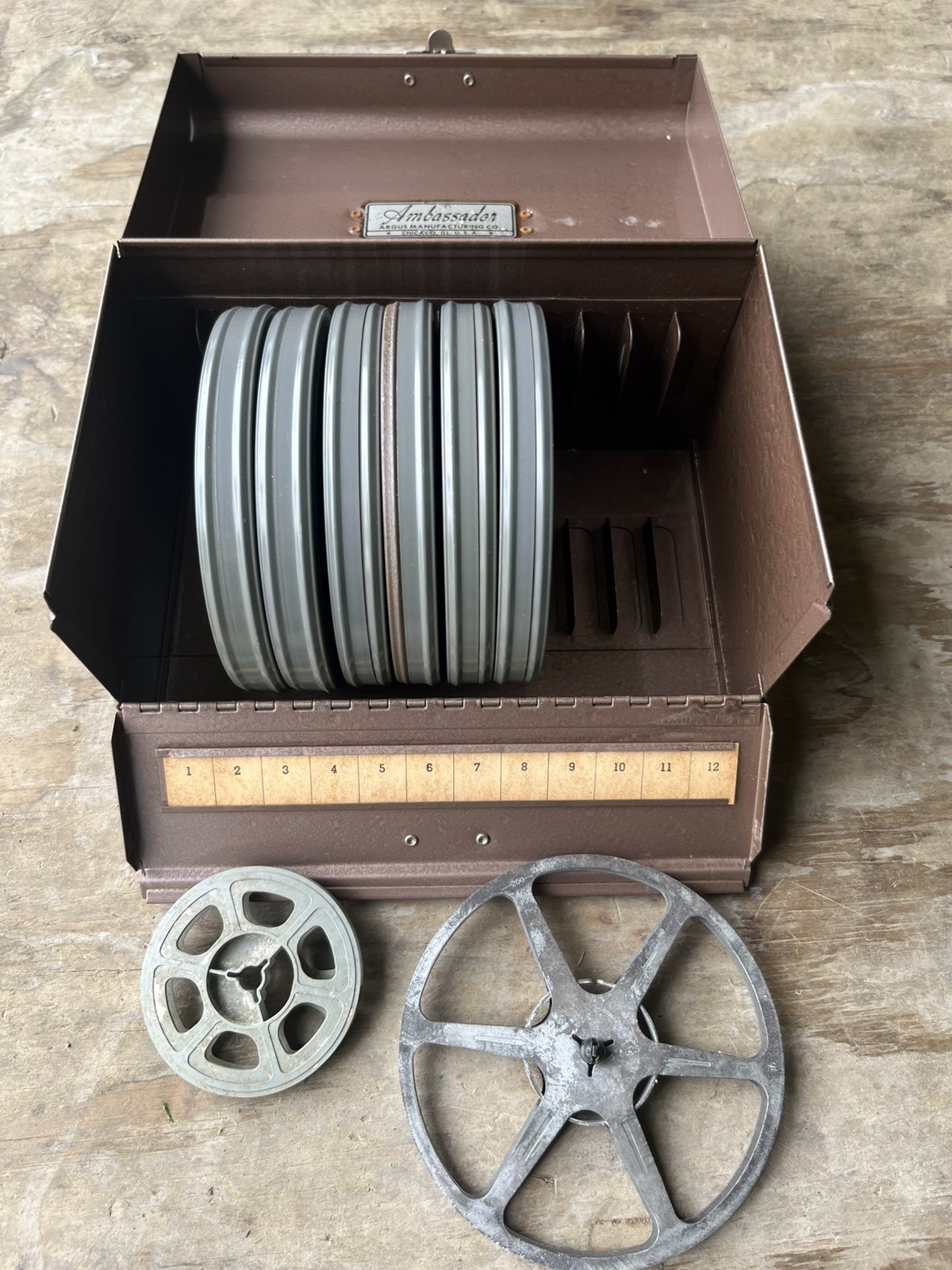 Vintage Argus Ambassador 12-Slot Metal Case With 6 (8mm) Film Tin Cases See Pics