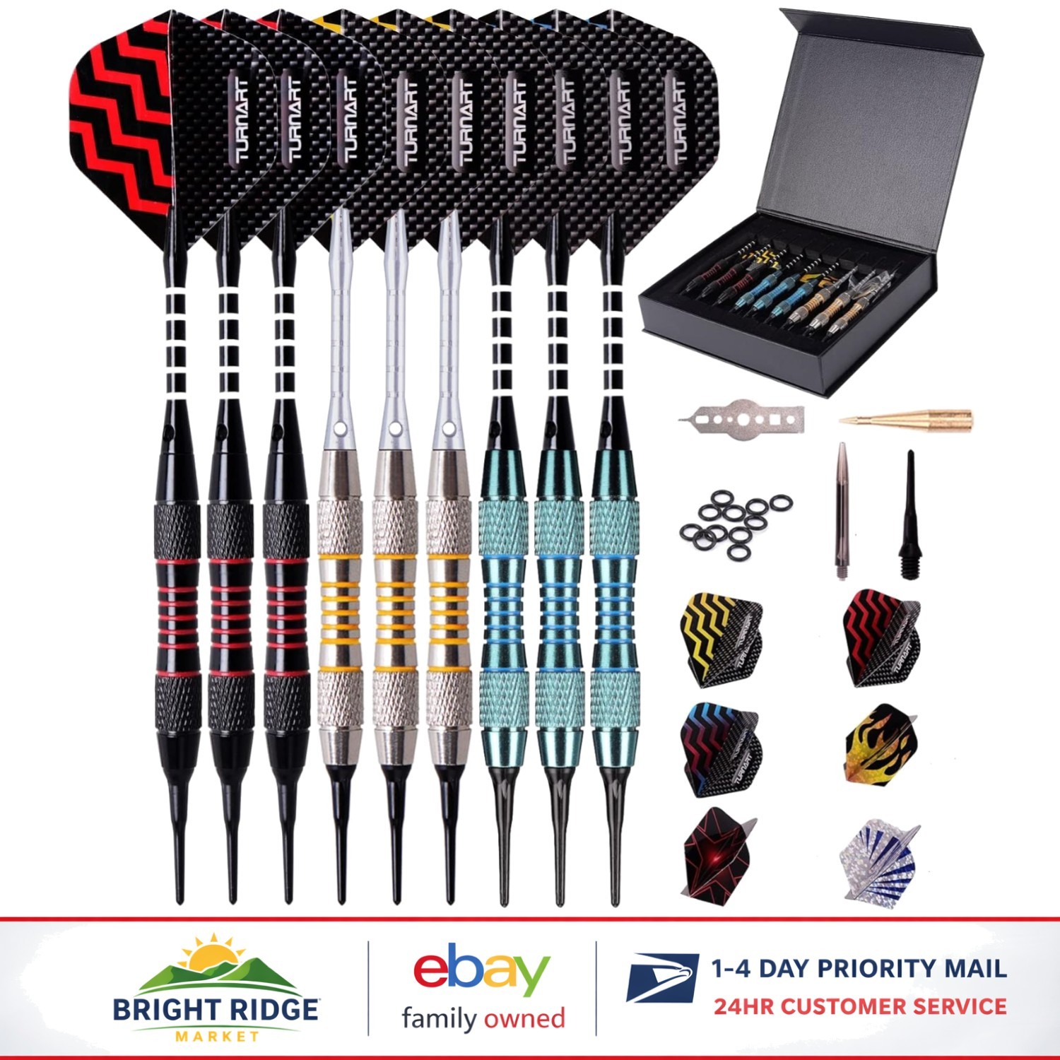 Professional Soft Tip Darts Set with Extra Tips, Shafts and Flight Protectors