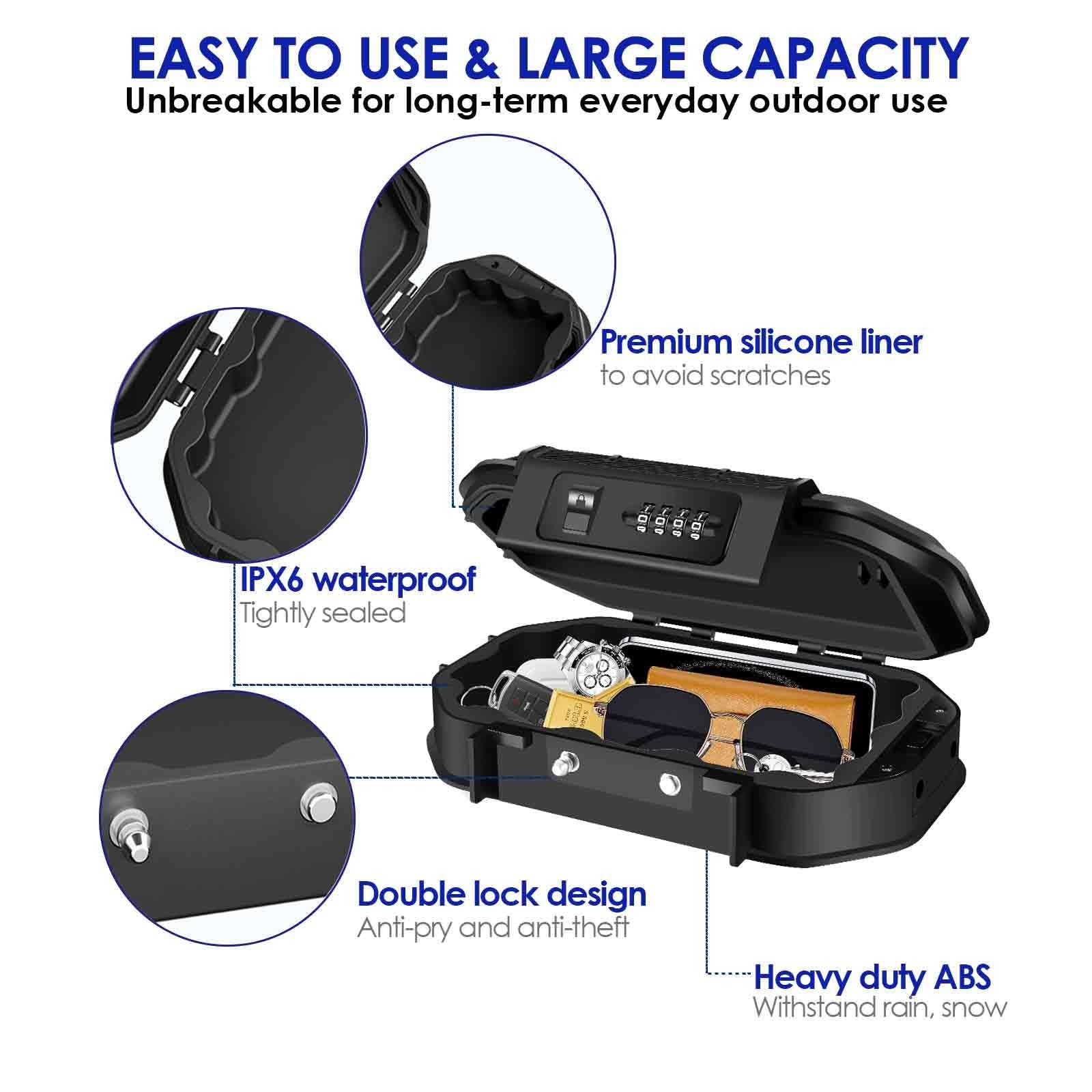 Waterproof Lock Box, Portable 4-Digit Combination Safe Boxes with Removable C...