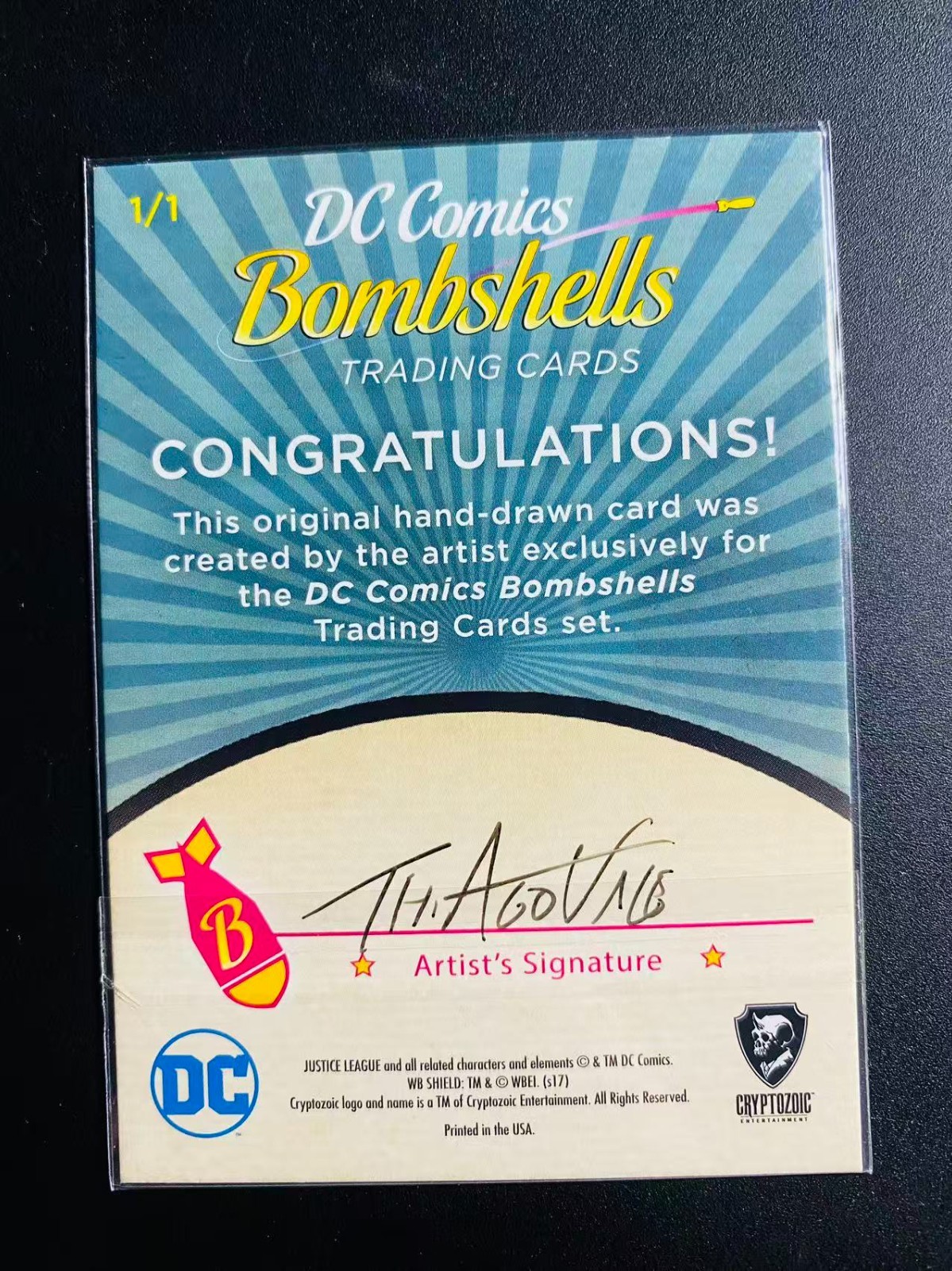 2017 Cryptozoic DC Comics Bombshells Platinum 1/1 Sketch Card by Thiago Vale