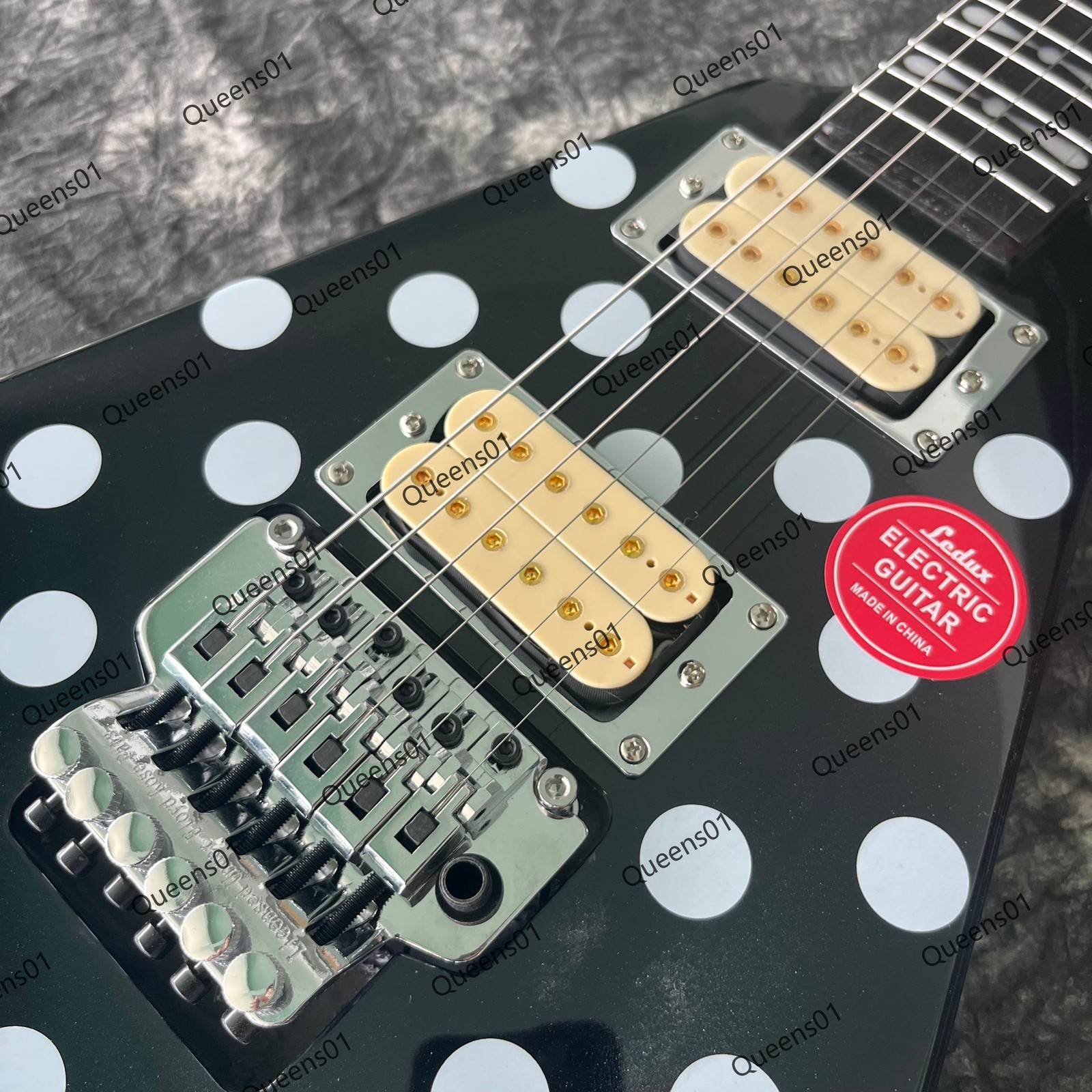 Electric Guitar Polka Dot FR Bridge Stainless Rounded Fret Edge HH Pickups Black