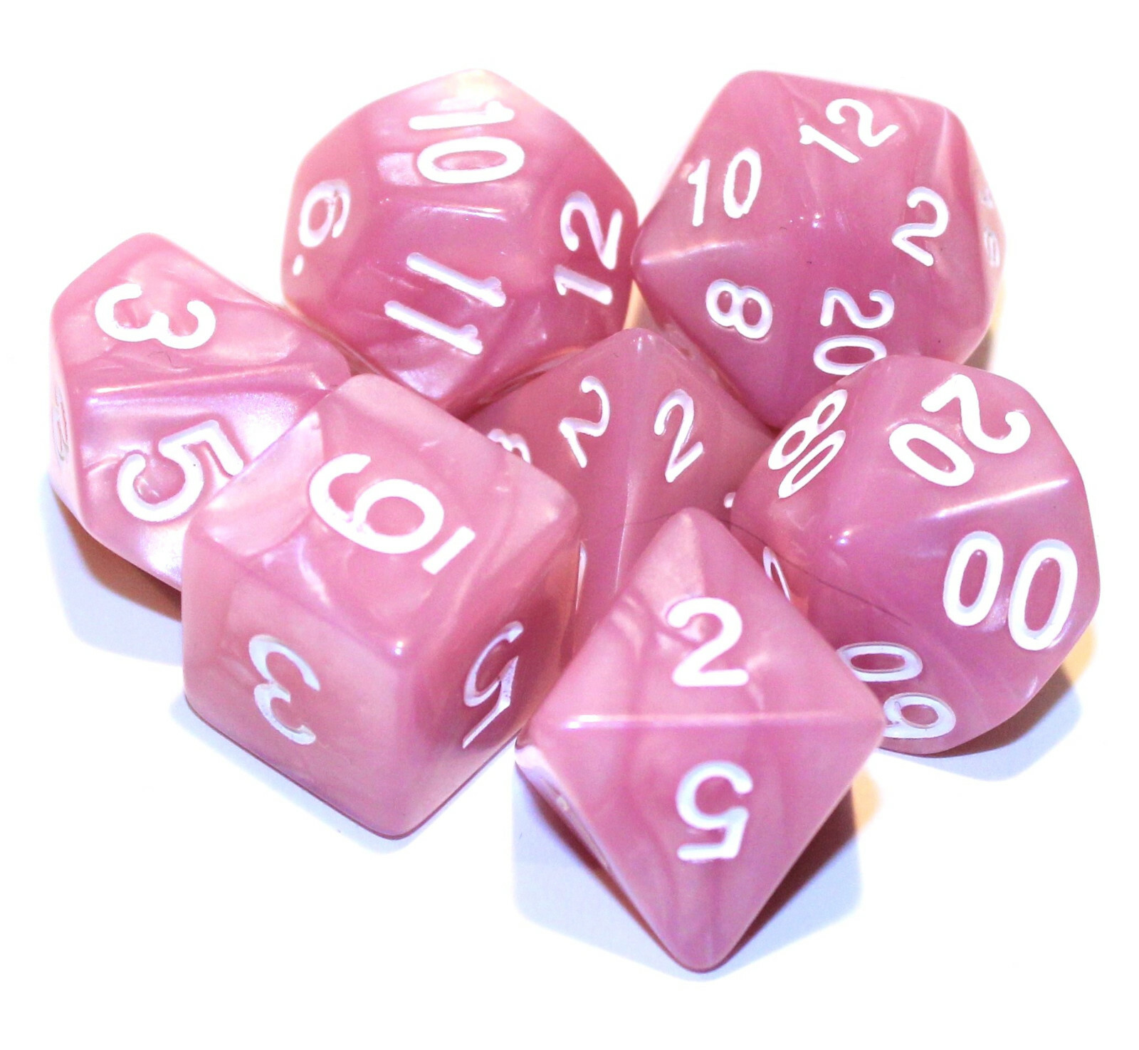 7 Piece Marble Polyhedral Dice Set w/ Bag – Carnation Petals