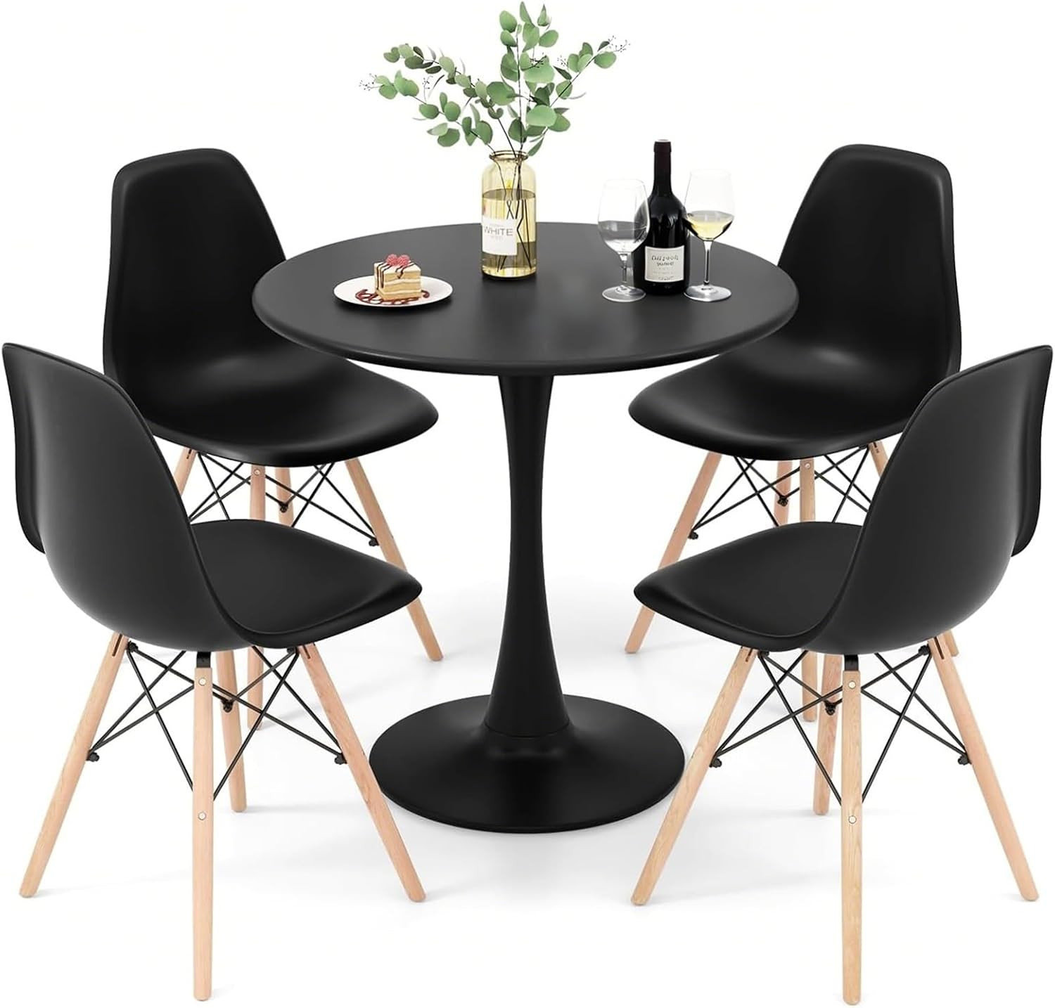 5-Piece round Dining Table Set for 4, Kitchen Table and Chairs, 32'' Tulip Table