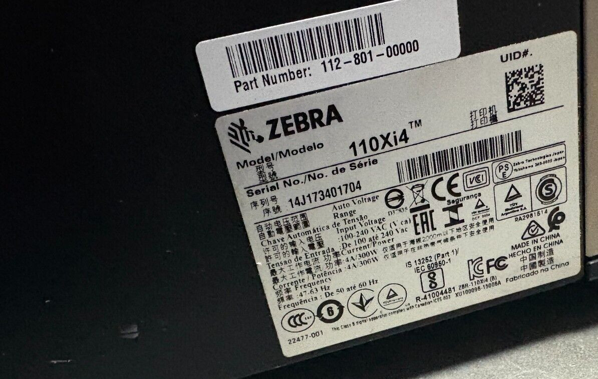 Zebra 110Xi4 Thermal Transfer High-Performance Label Printer