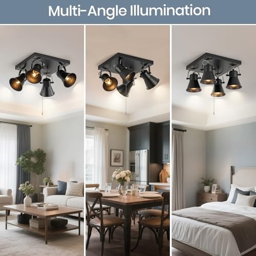 4-Light Square Ceiling Light Fixture with Pull Chain Switch, 4 light (Square)