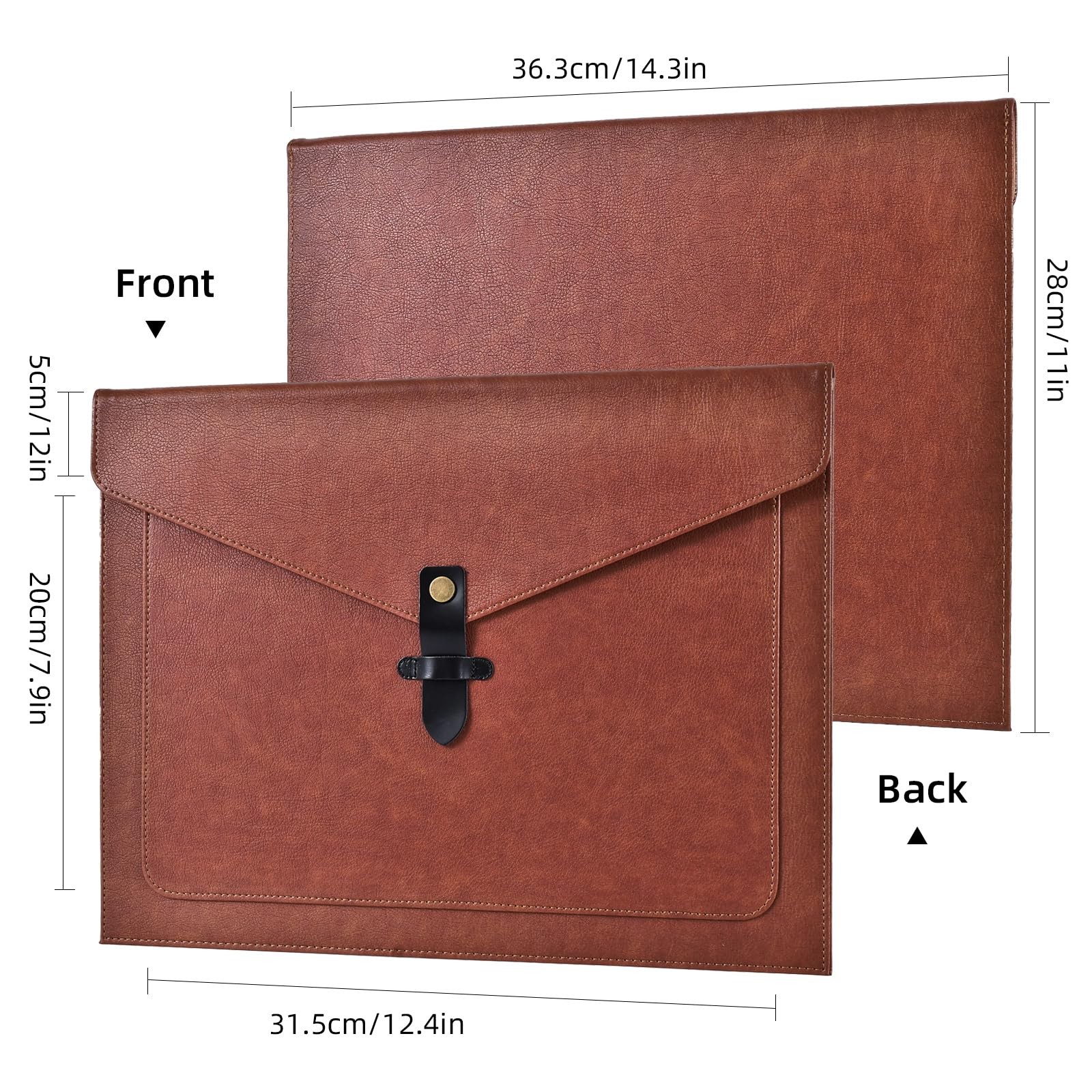 Brown PU Leather File Folder, Snap Closure File Organizer, Important Document...