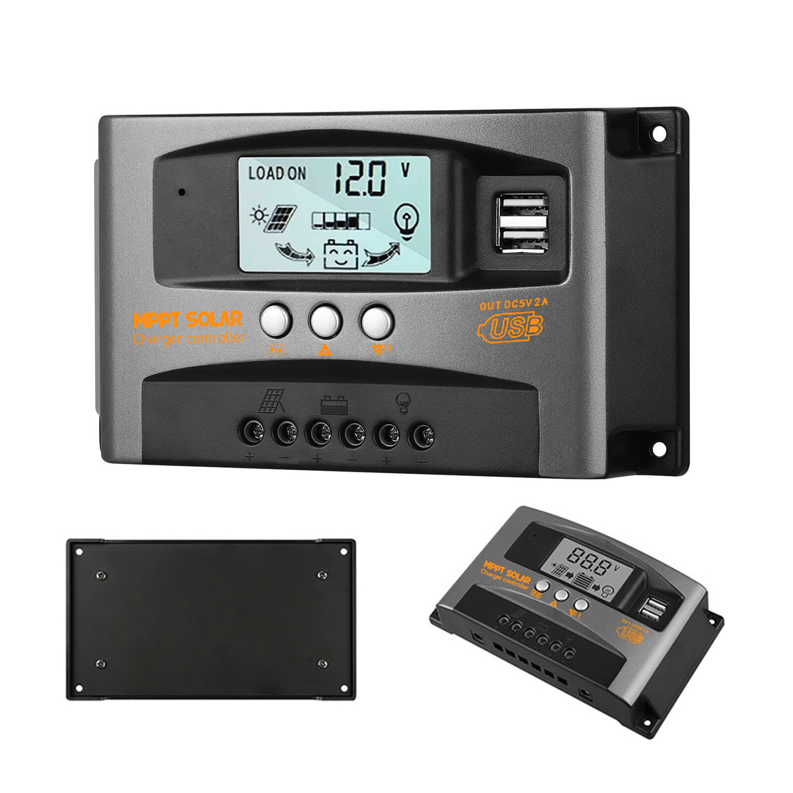 PFCTART 30A MPPT Solar Charge Controller Solar Panel Regulator Dual USB Gray
