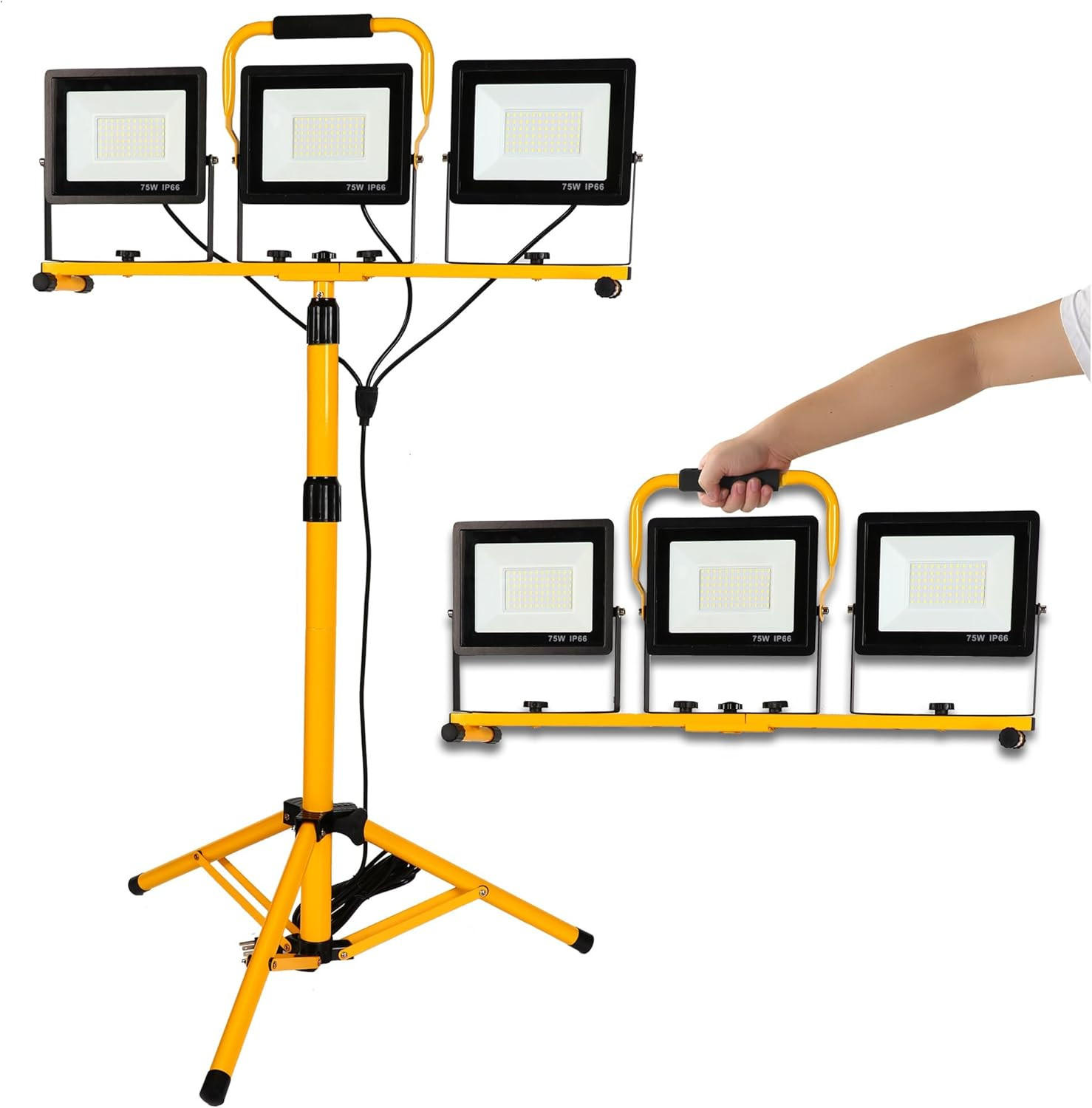 225W 22500 Lumen Work Lights with Stand, Three Head LED Work Light with Individu