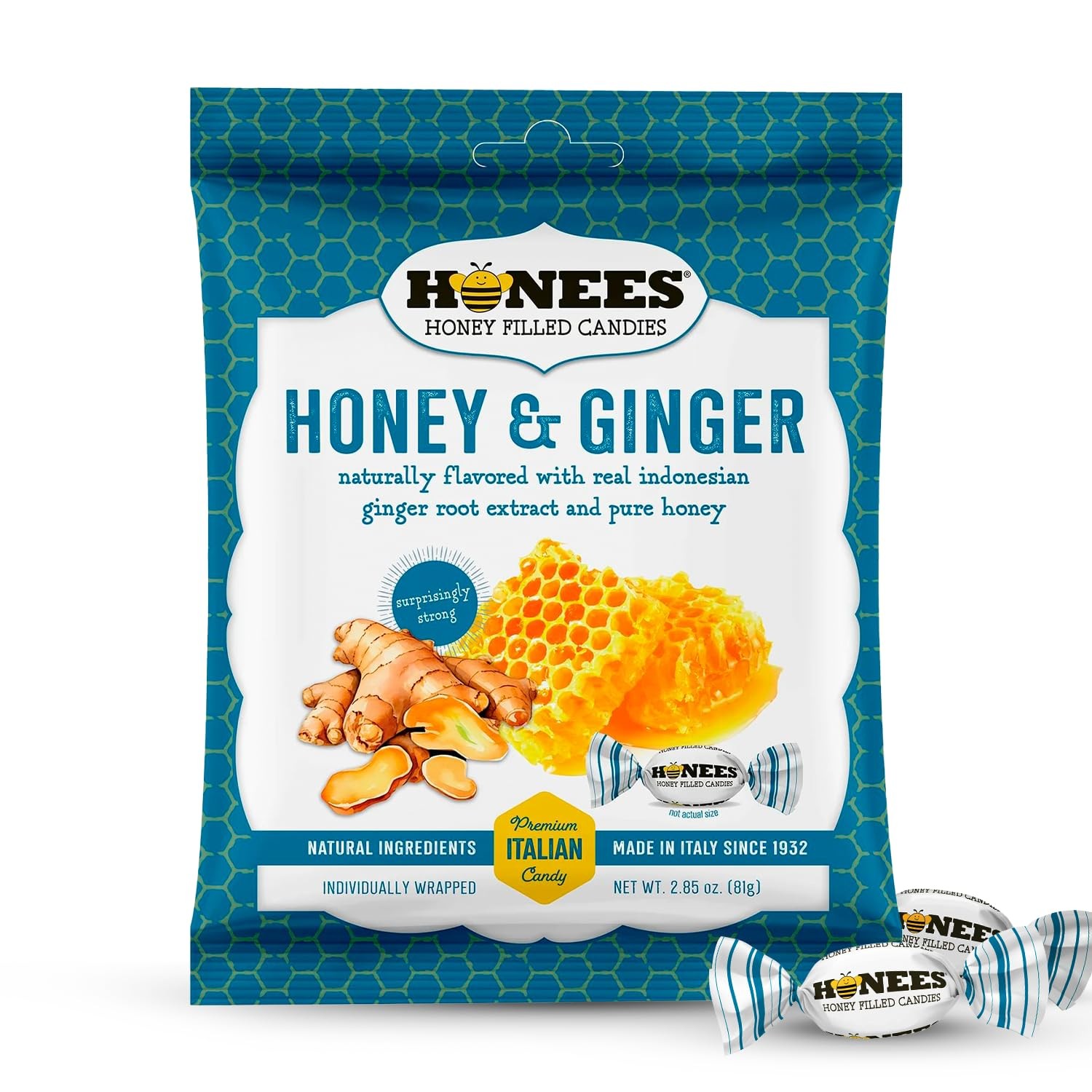 Honees Honey-Ginger Hard Candy Individually Wrapped Natural-Healthy Candy 2.85oz