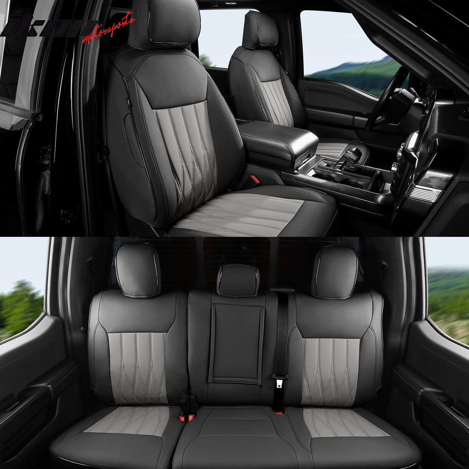 For 21-26 Ford F150 22-26 F250 F350 F450 Crew Cab Seat Cover Full Set Black&Gray