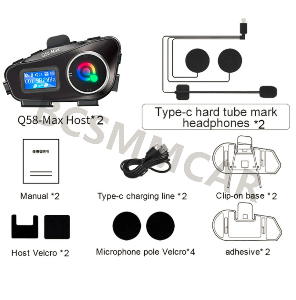 Motorcycle Intercom 2 Riders Bluetooth Helmet Headset Interphone Waterproof FM