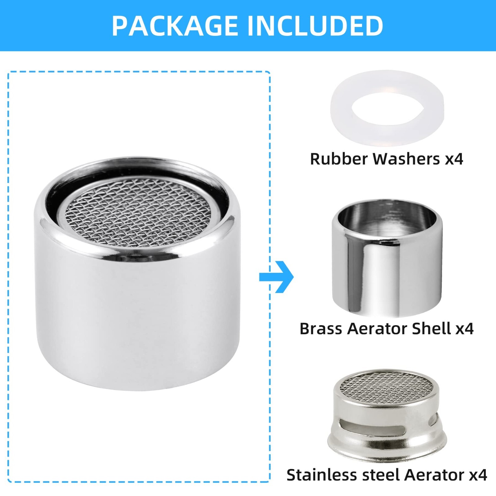 4 PCS Faucet Aerator, Kitchen Sink Aerator Faucet Filter with Solid Brass Shell