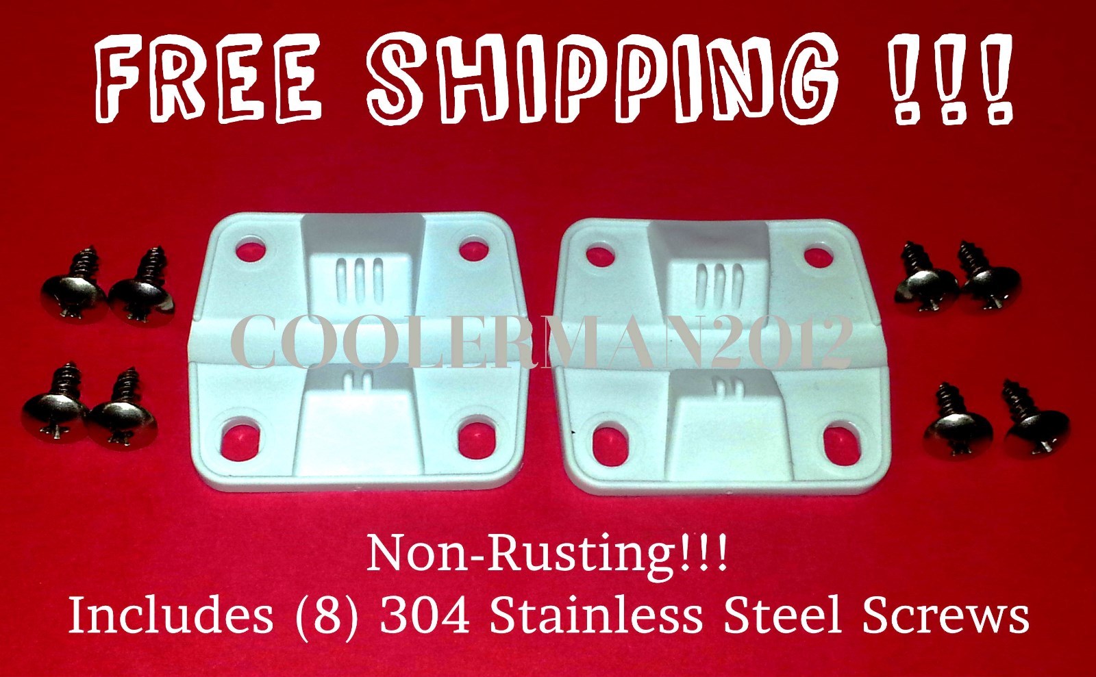 COLEMAN COOLER 2 PLASTIC HINGES 8 S.S. SCREWS 6262-1141 REPLACEMENT SS Stainless