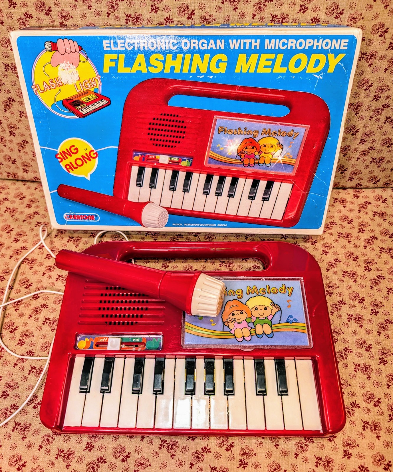 Vintage~Flashing Melody Electronic Organ Sing Along Microphone~Creatoy~Tested