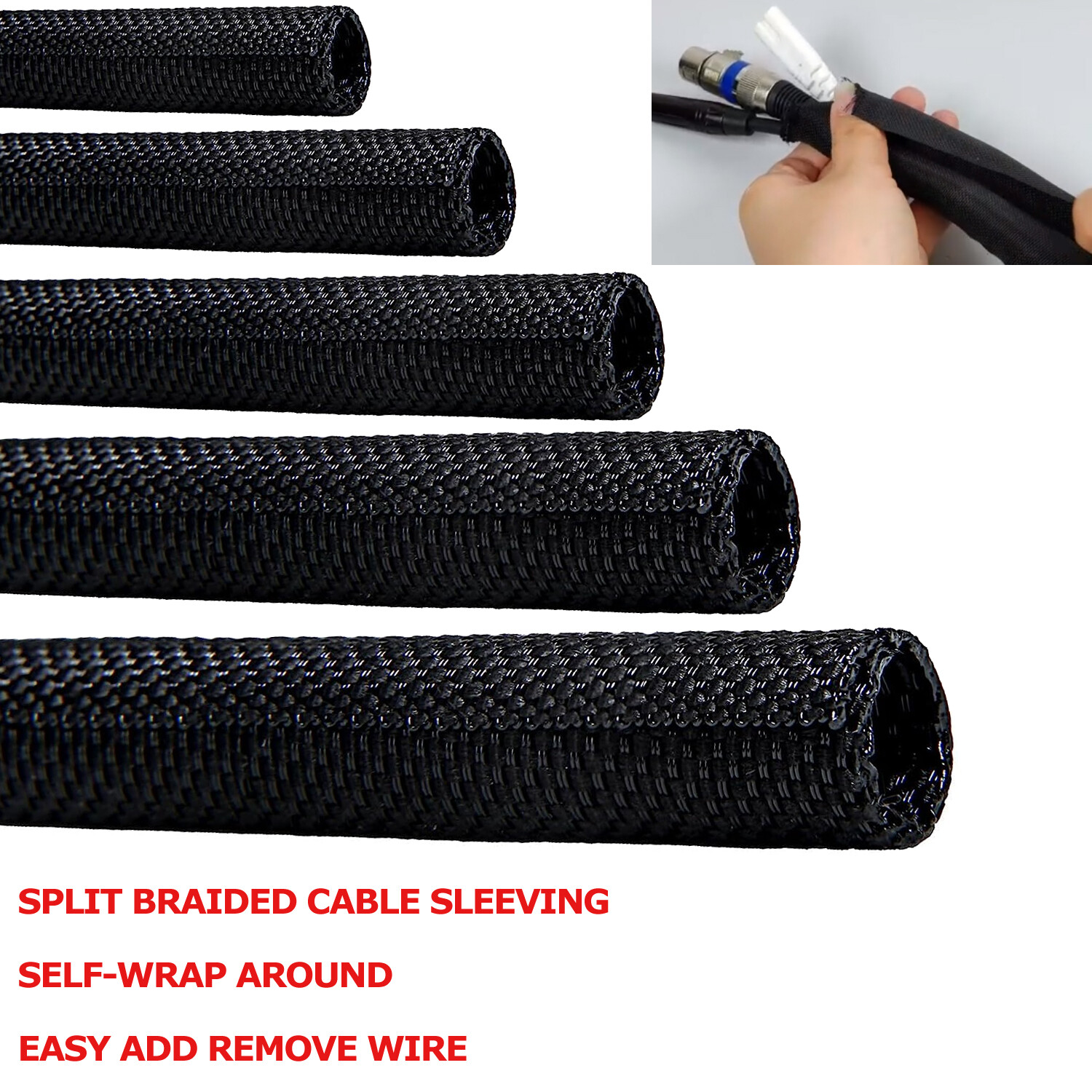 Cable Protectors Resist High Temp Self-Closed Split Braided Wire Sleeving Tube