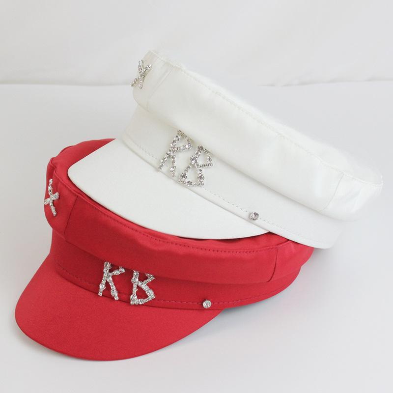Designer Satin Diamond Letter Newsboy Caps Women Flat Militray Hat Women Hat