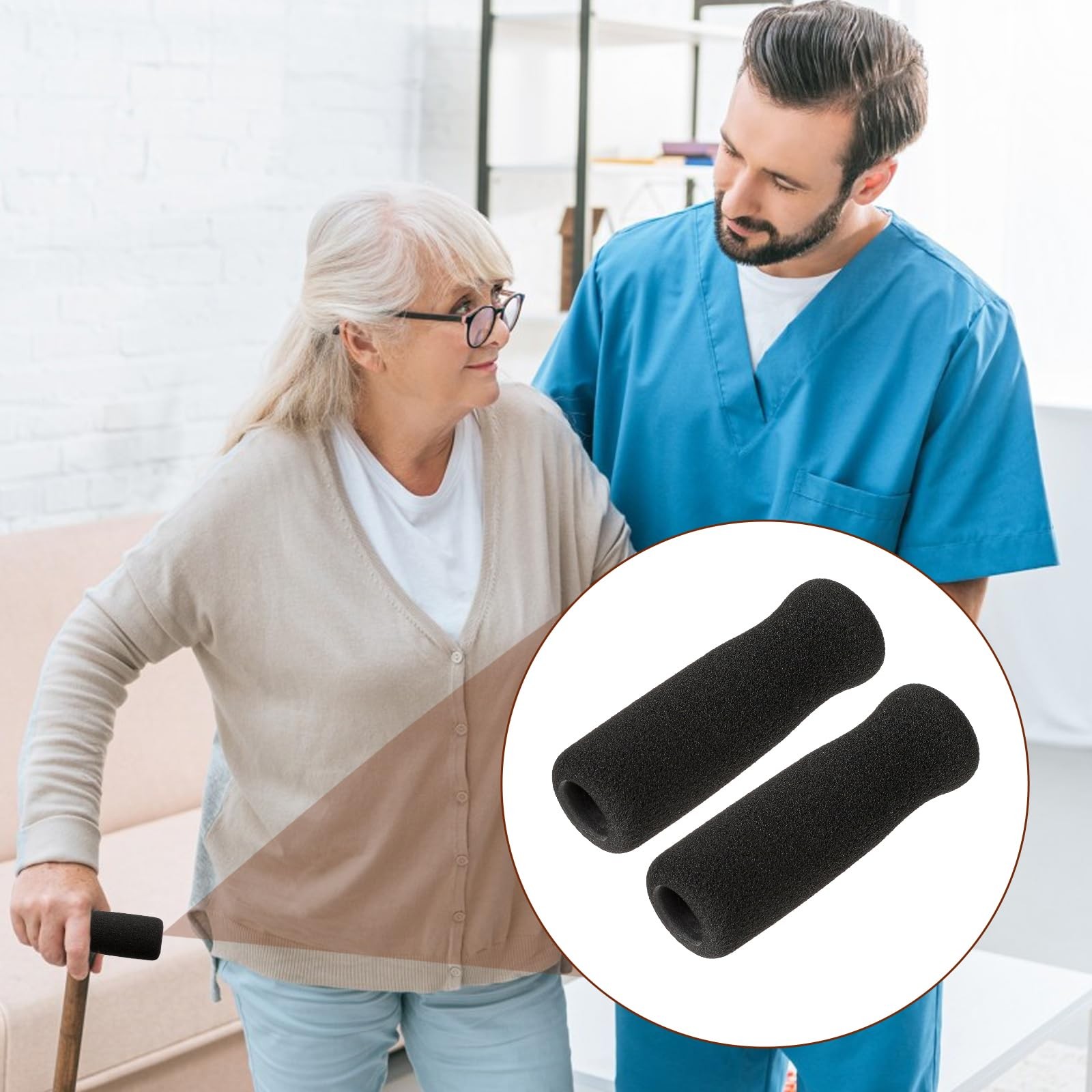Cane Handle Grip Replacement, 2 PCS Walking Stick Grips for Seniors, black