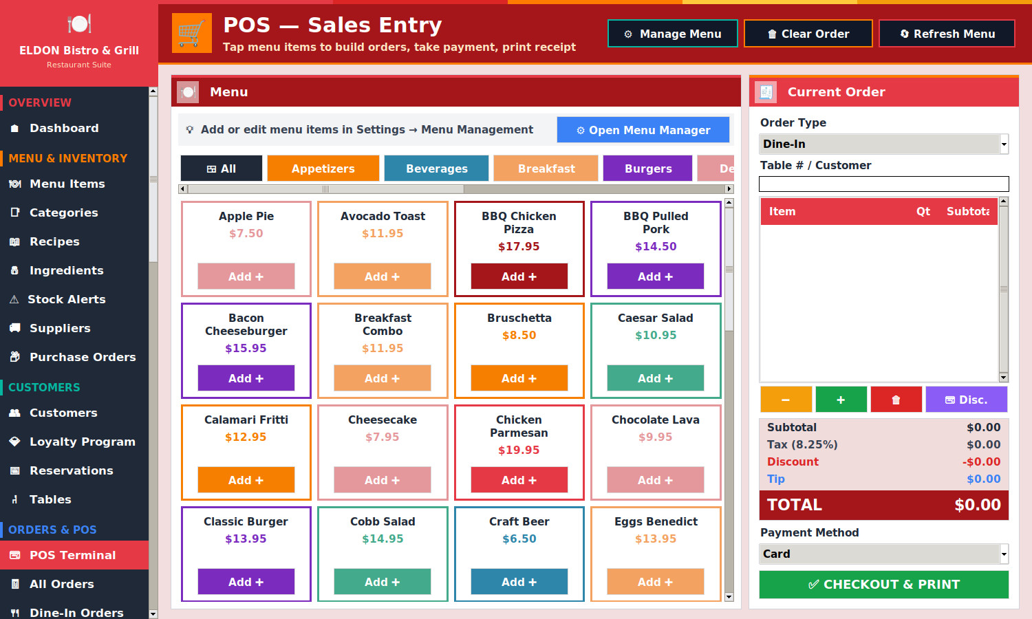Restaurant POS Software on USB Flash Drive Menu Inventory Payroll Windows Mac