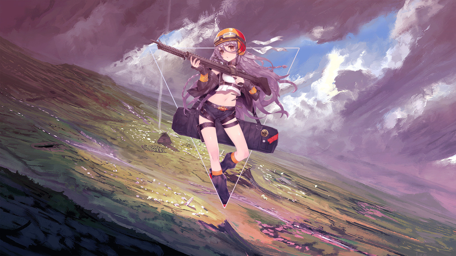 Landscape anime girls art pictureinpicture triangle Custom Gaming Mat Desk