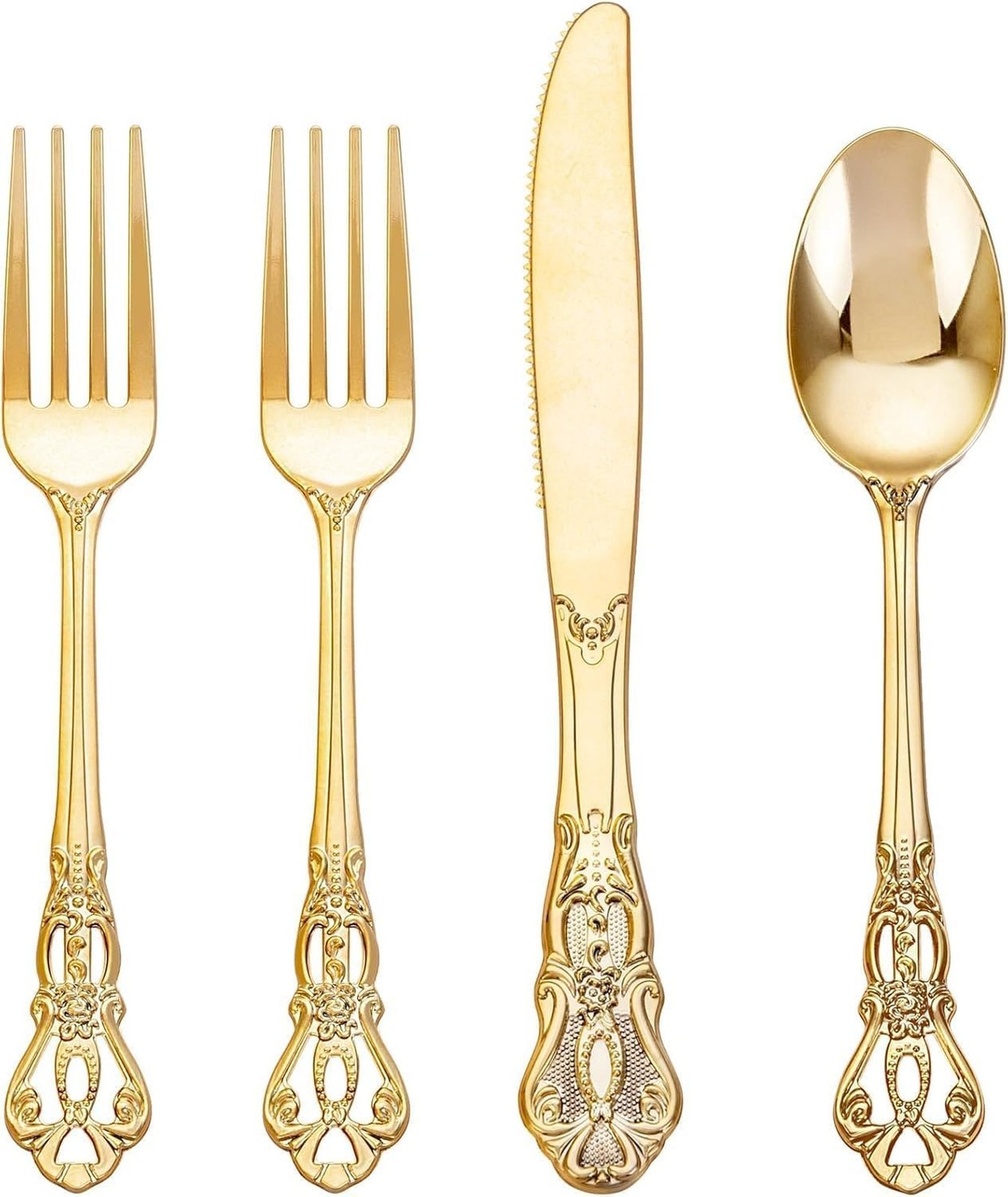 40PCS Gold Plastic Silverware - Heavy Duty Elegant Disposable Utensils - Gold...