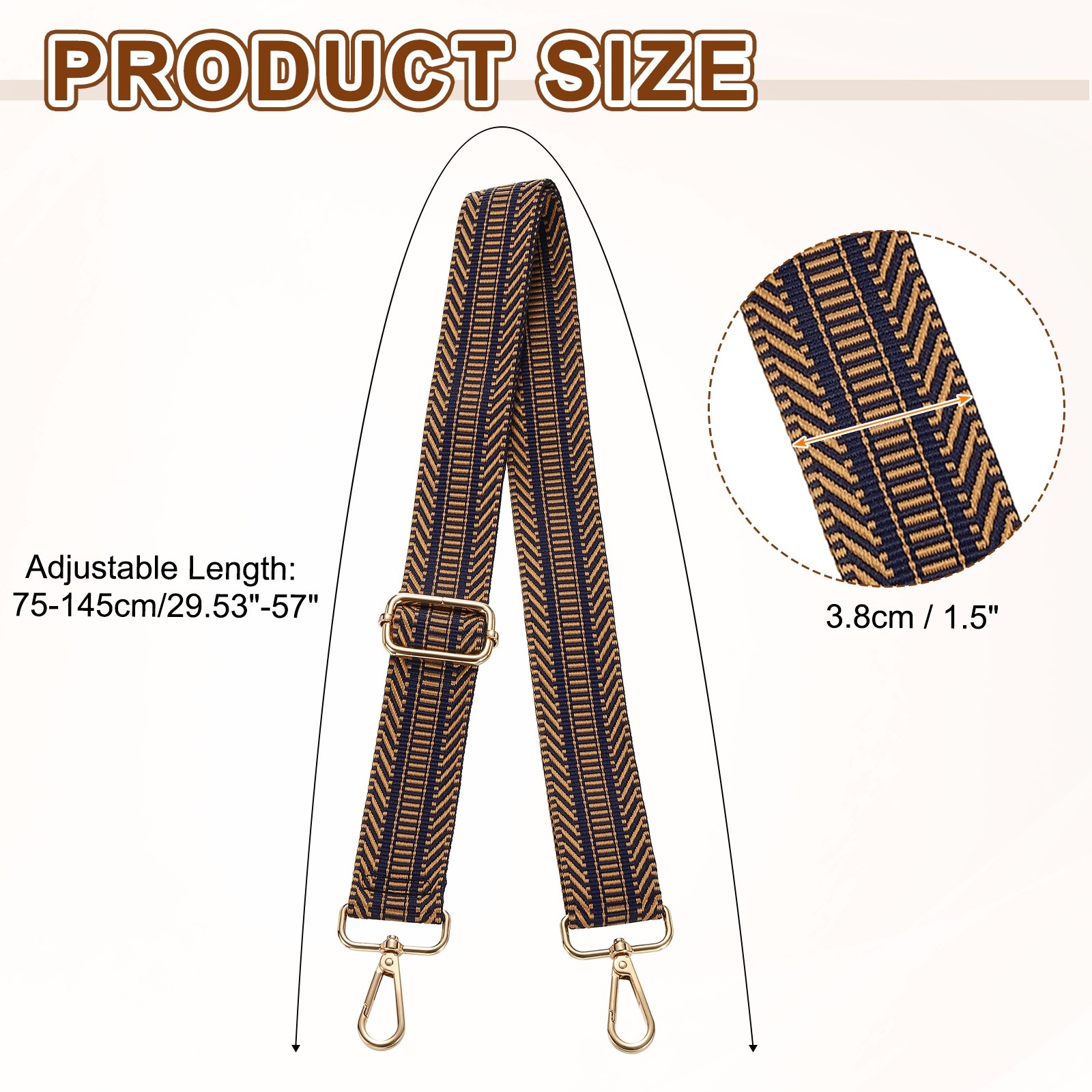 Purse Straps Replacement Crossbody with Light Gold Buckle, Stripe Coffee