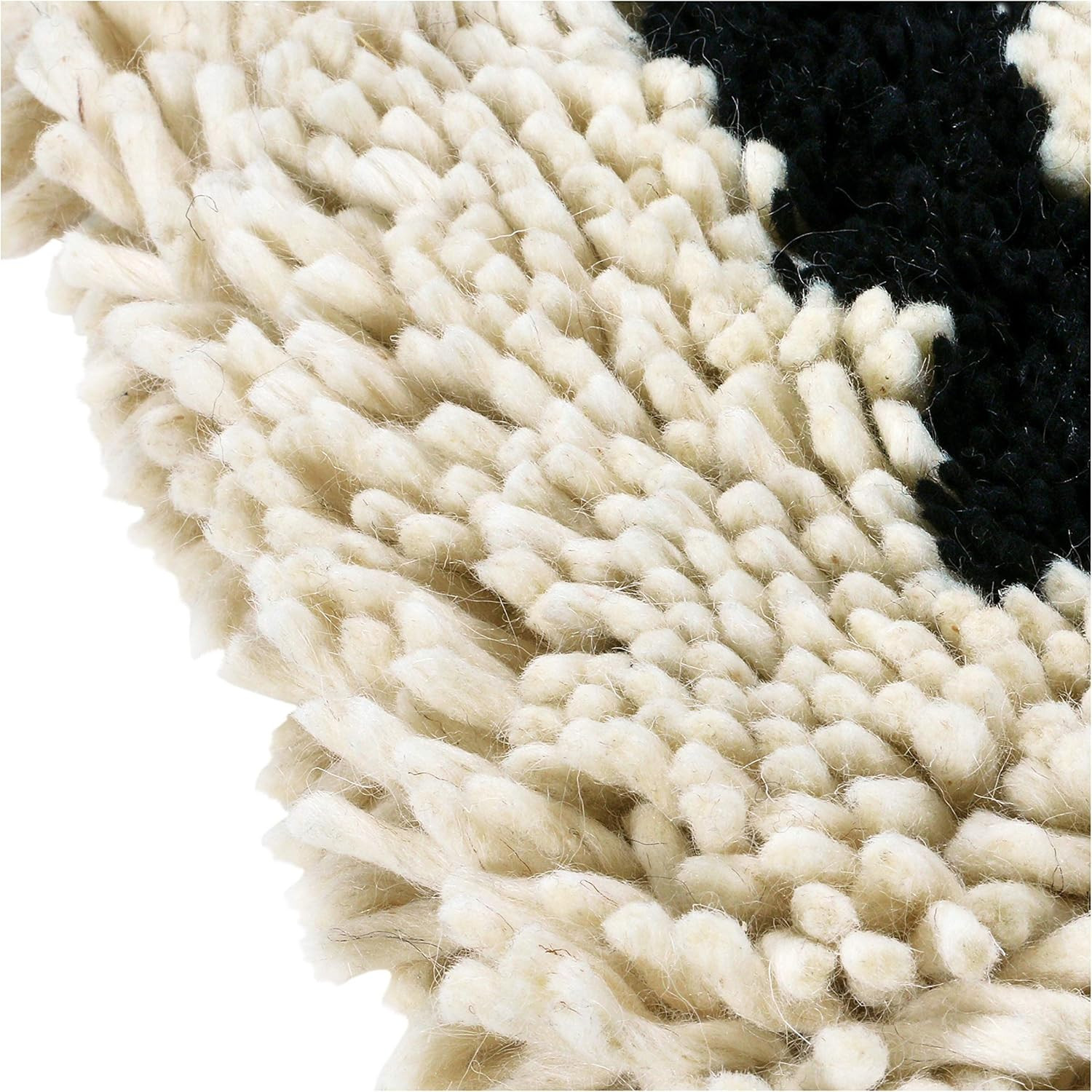 Woven Wool Shag Lumbar Pillow with Love Design, Black and Cream