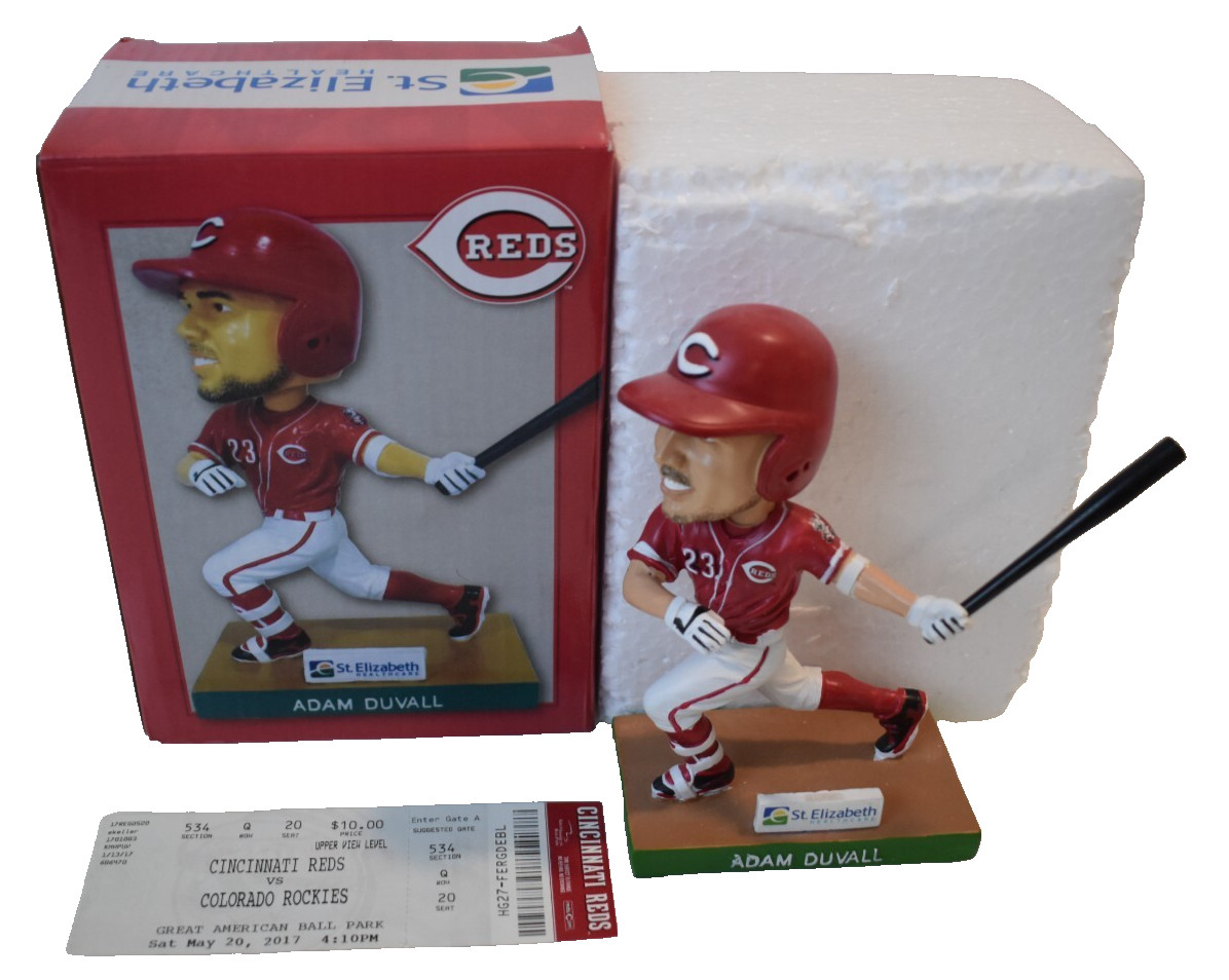 Cincinnati Reds SGA 5/20/2017 Adam Duvall Bobblehead Baseball w/ Ticket