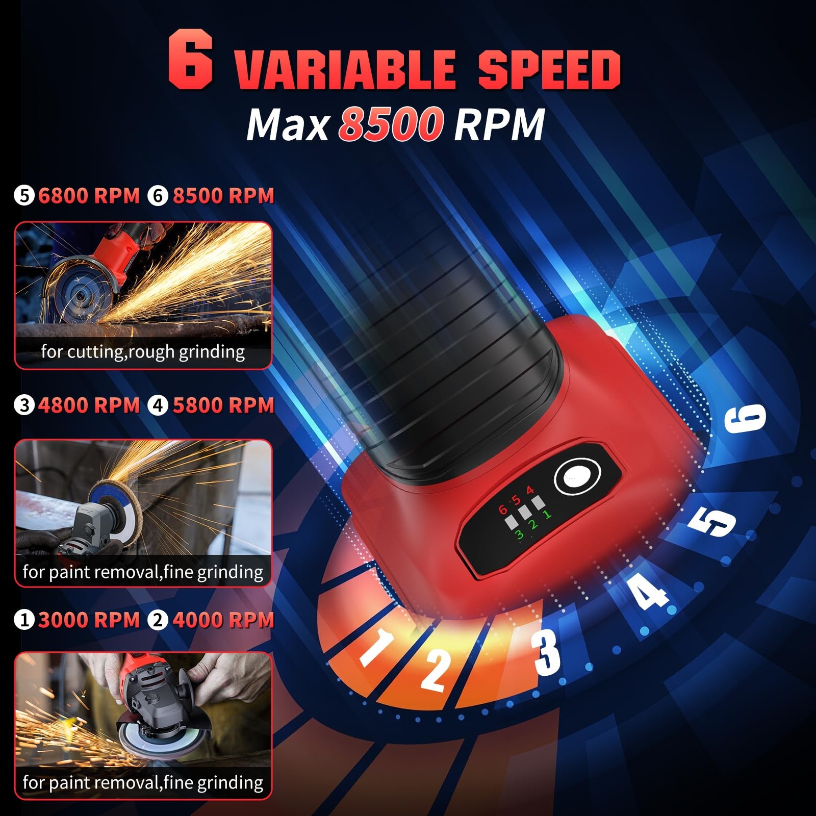 Angle Grinder 41/2" Cordless for Milwaukee 18V/M18 Battery, 6 Variable Speed ...