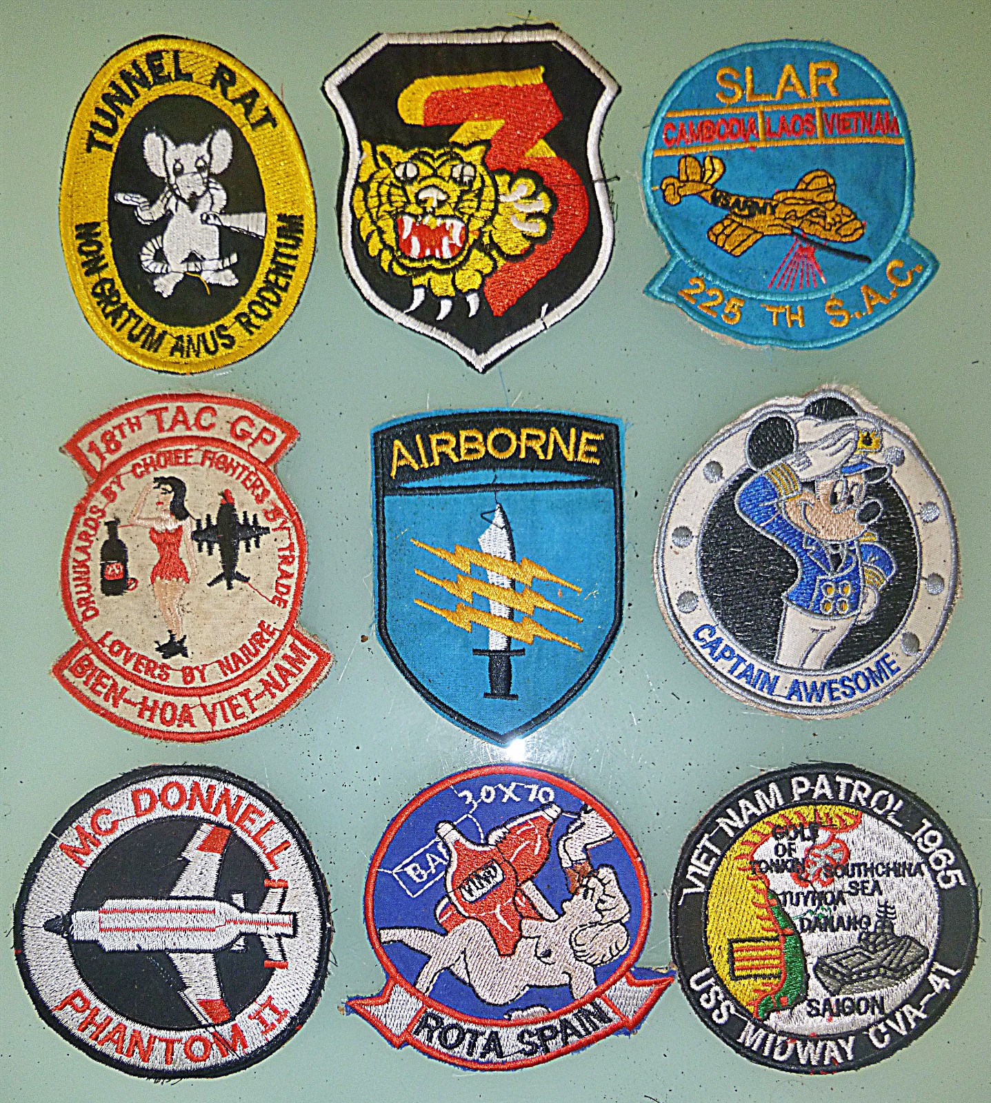 Lot x 8 Patch - Tunnel Rat - Special Forces Airborne - 1 Free, Vietnam War, 9/15
