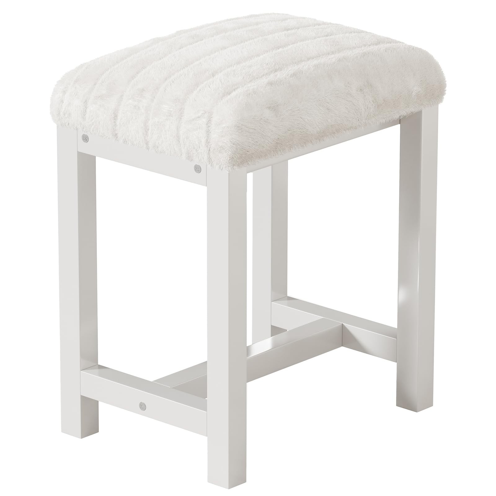 Small Vanity Stool, Cute Vanity Stools with Soft Faux Rabbit Fur Cushion, White