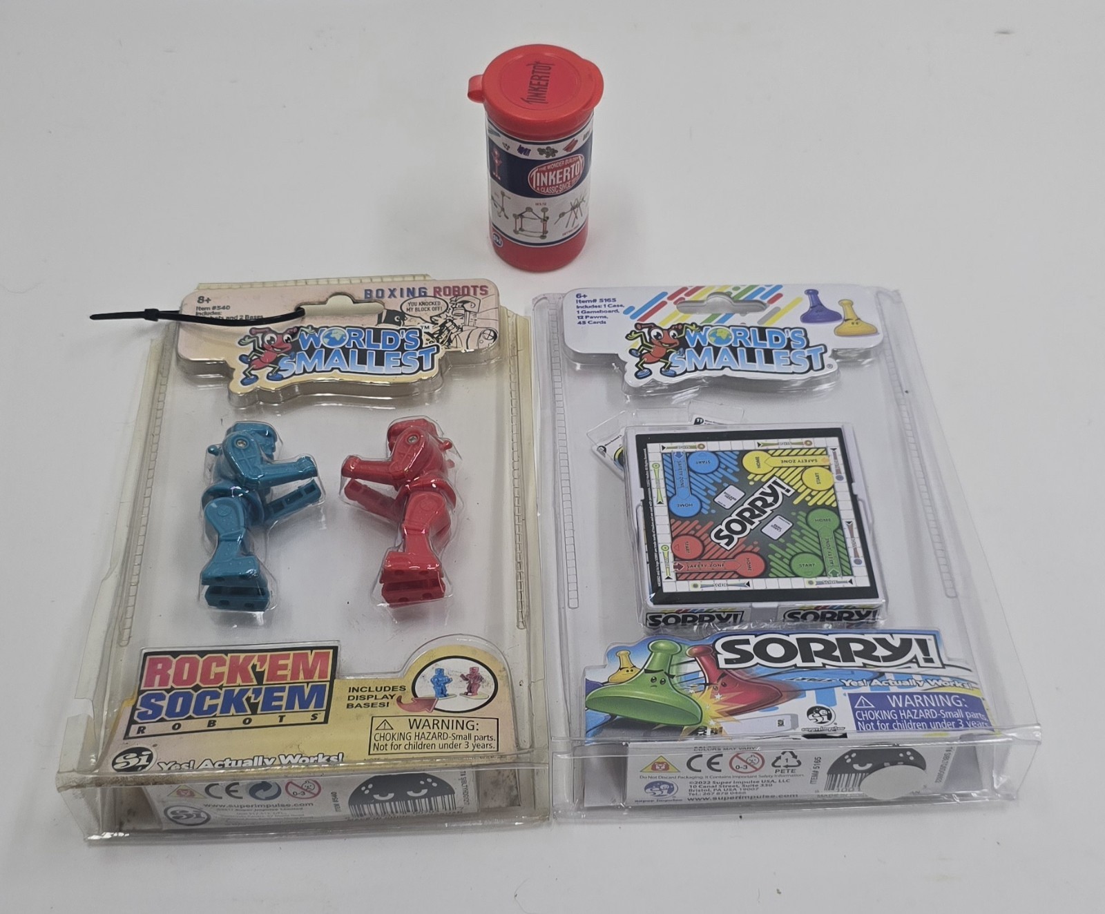 Lot Of 3 Worlds Smallest SORRY TINKER TOYS & ROCK'EM SOCK'EM