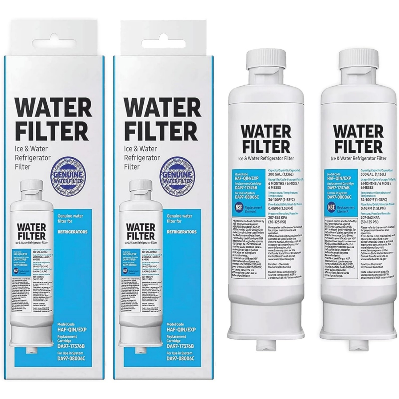 2 Pack DA97-17376B Refrigerator Filter For Samsung Water Purification System