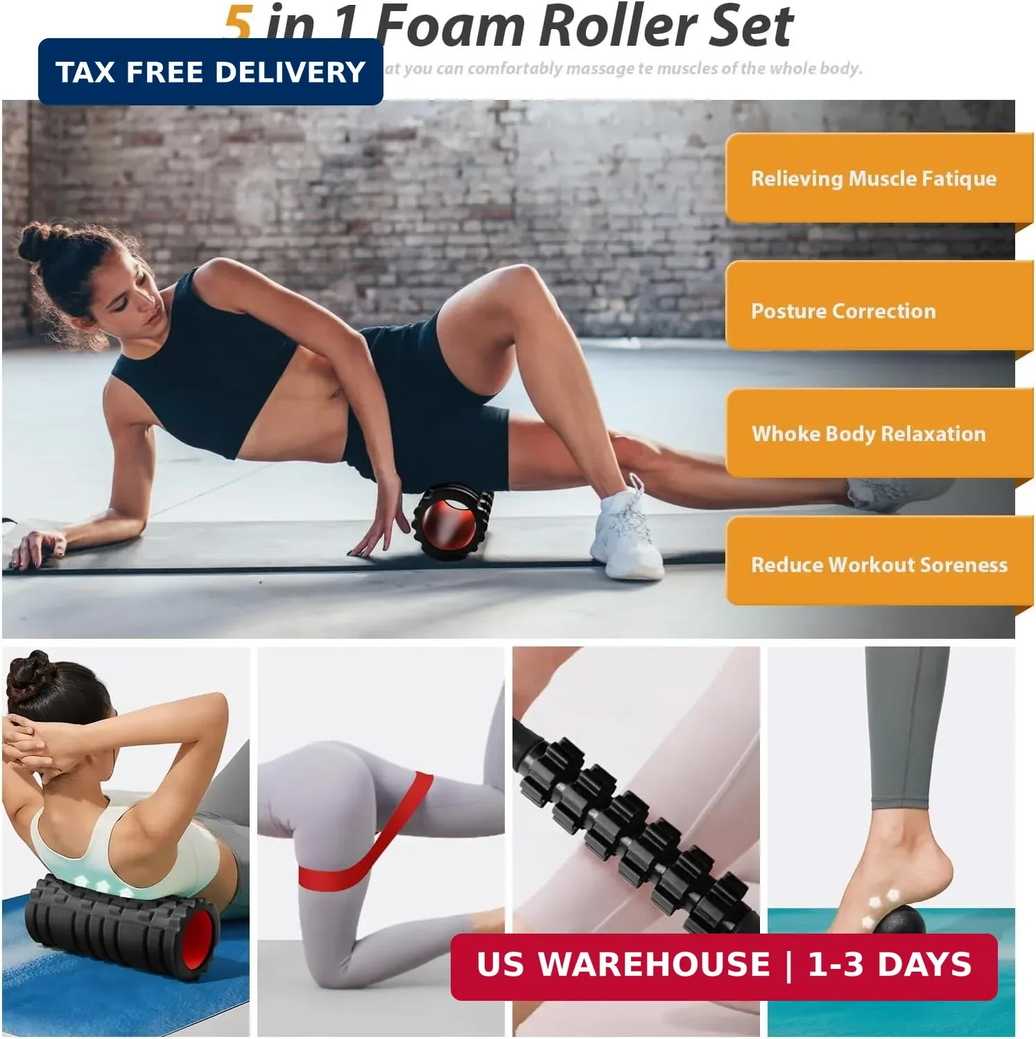 5 in1 Foam Roller Set, Trigger Point Foam Roller Deep Tissue | Massage Roller St