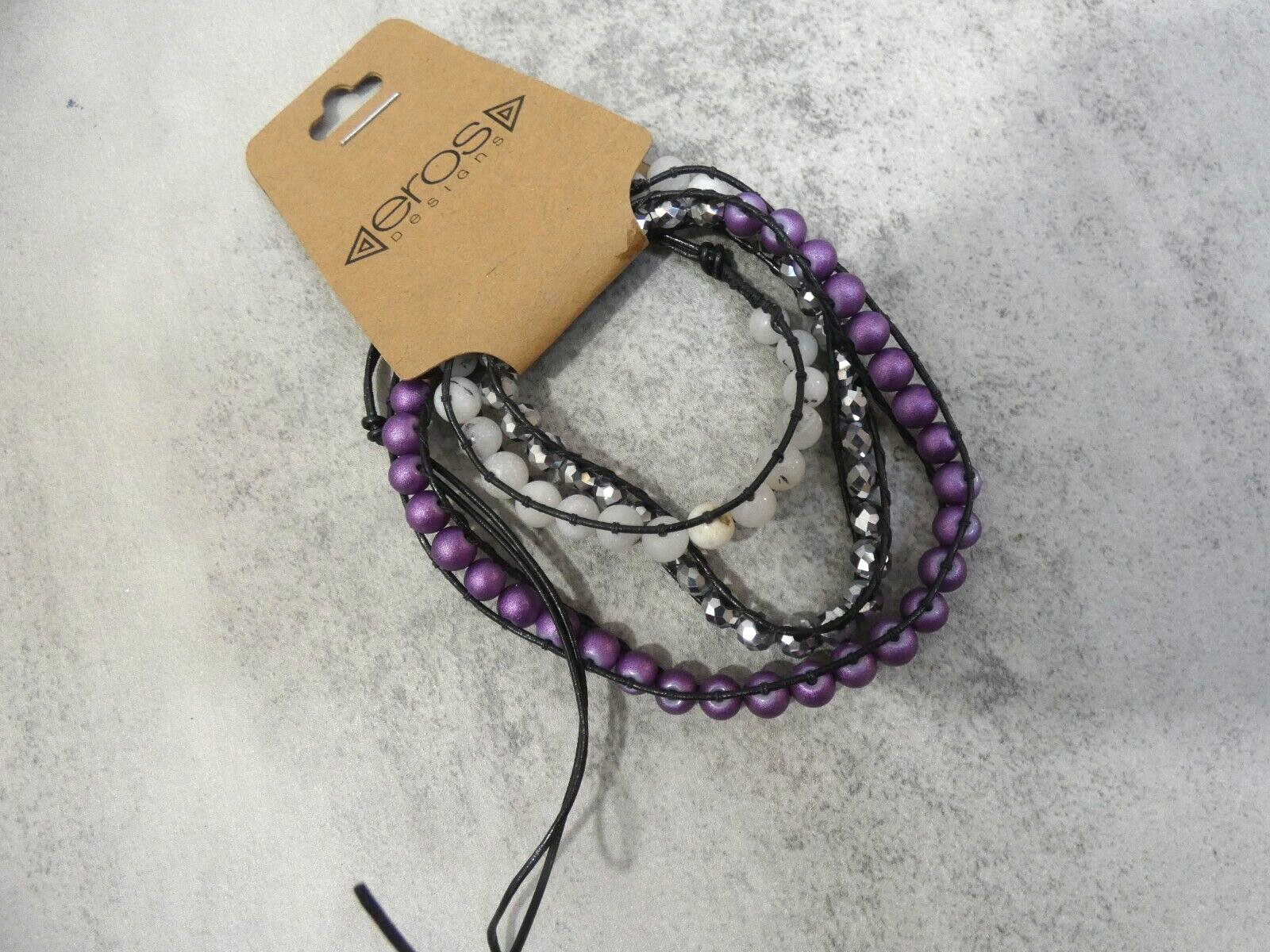 Eros Designs New Beaded Bracelet White Silver Purple Boho Handmade